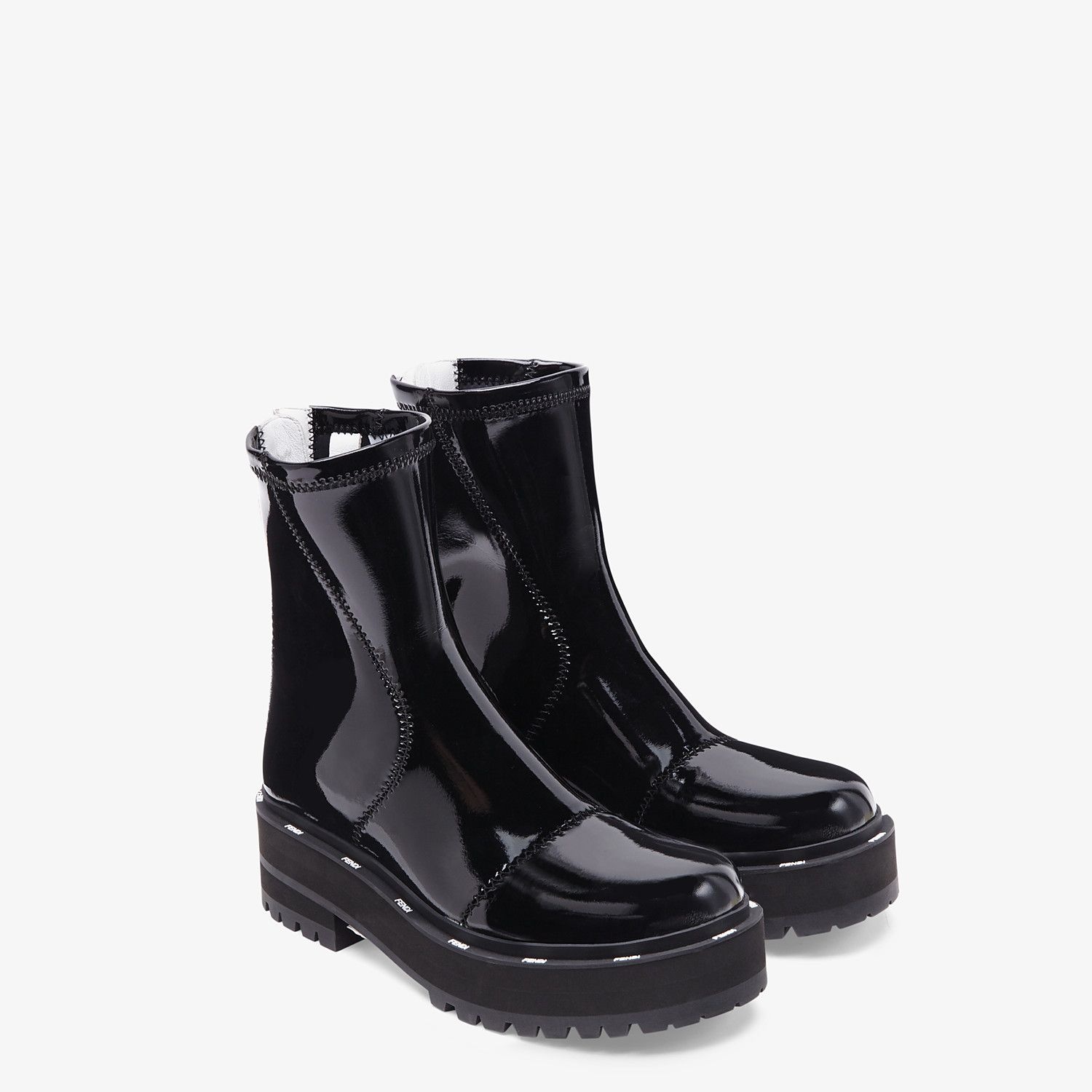 Glossy black neoprene biker boots - 4