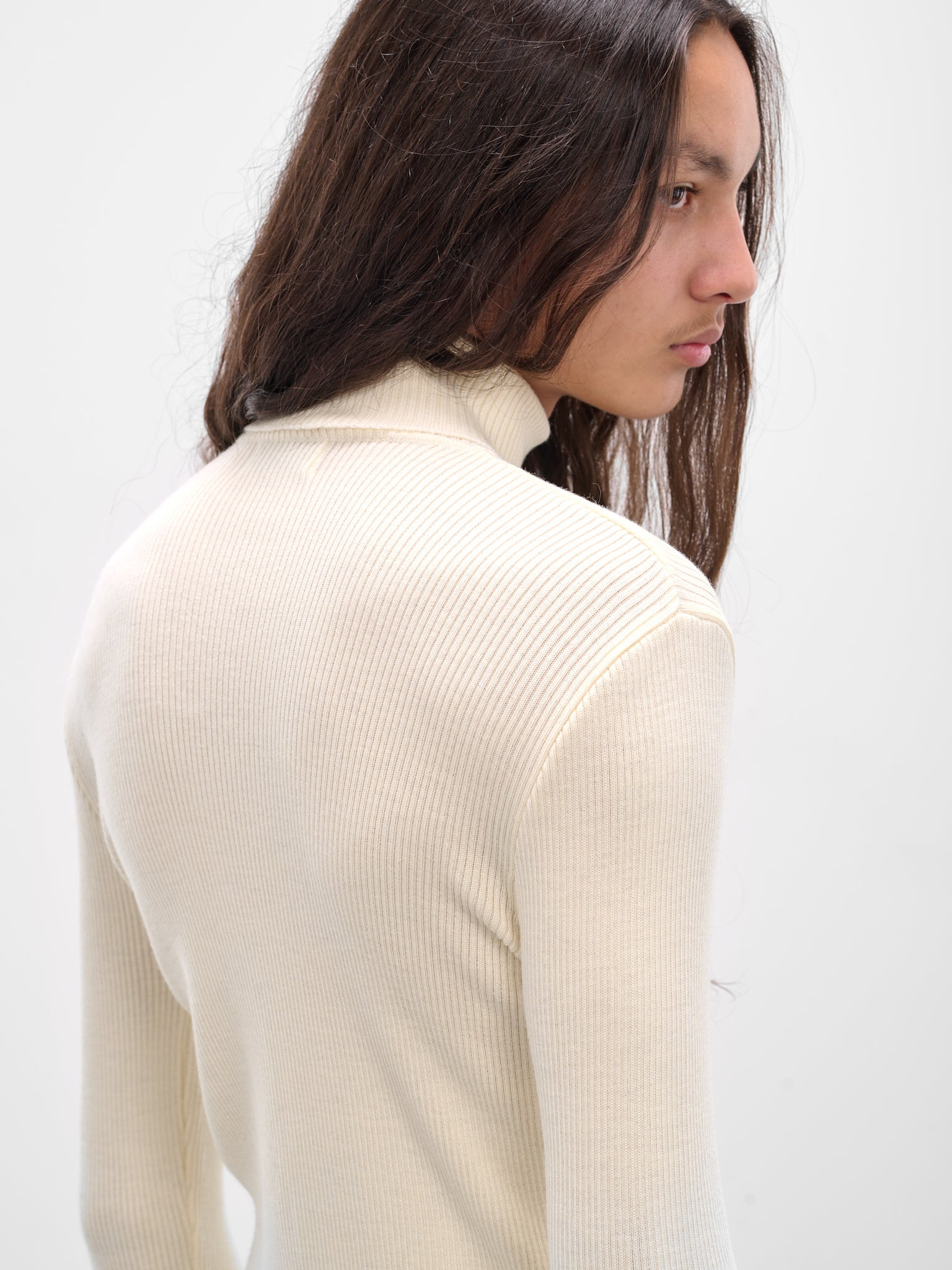 White Wool Rib-Knit Turtleneck - 5