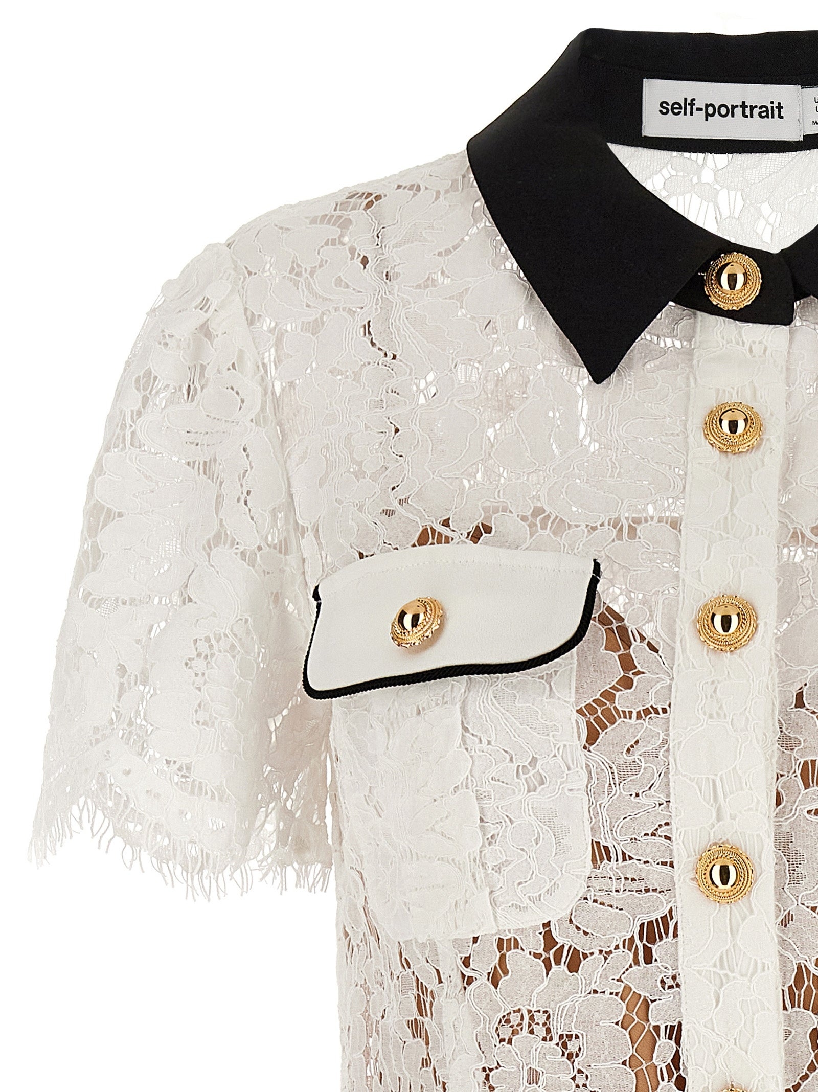 White Lace Contrast Collar Mini Dresses White - 3