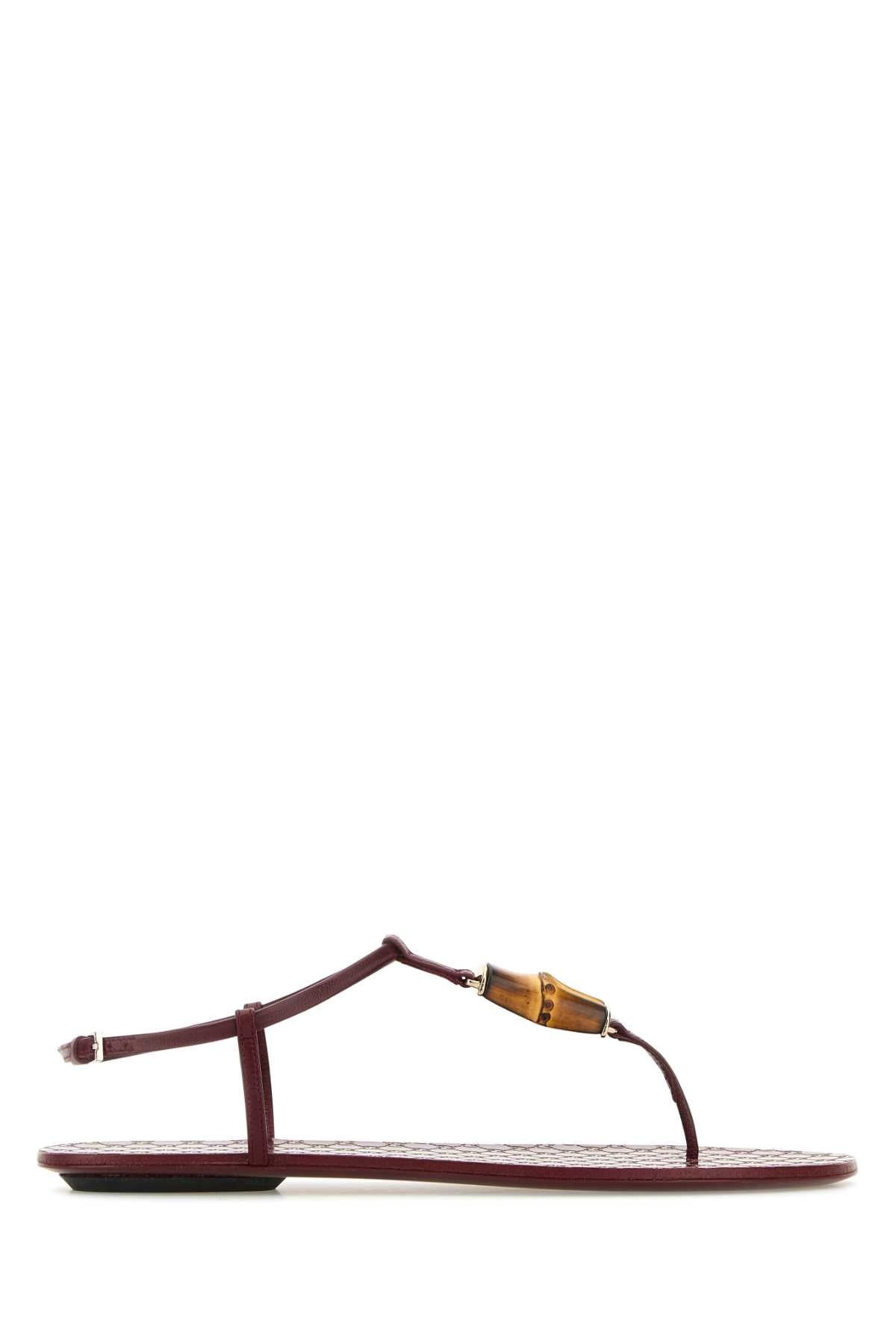 Gucci Women Burgundy Leather Thong Sandals - 1
