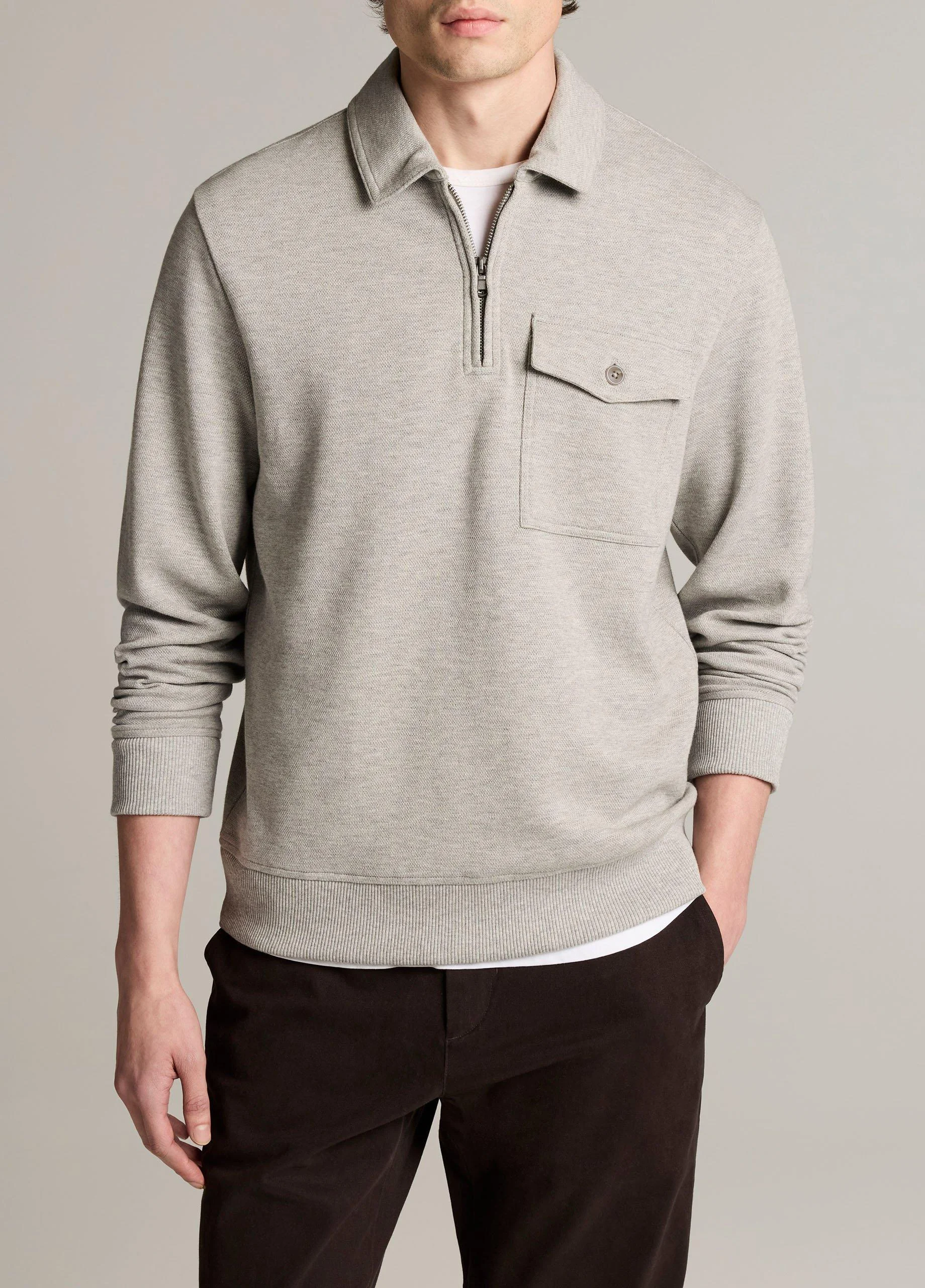 Double-Knit Piqué Zip Polo Pullover - 1