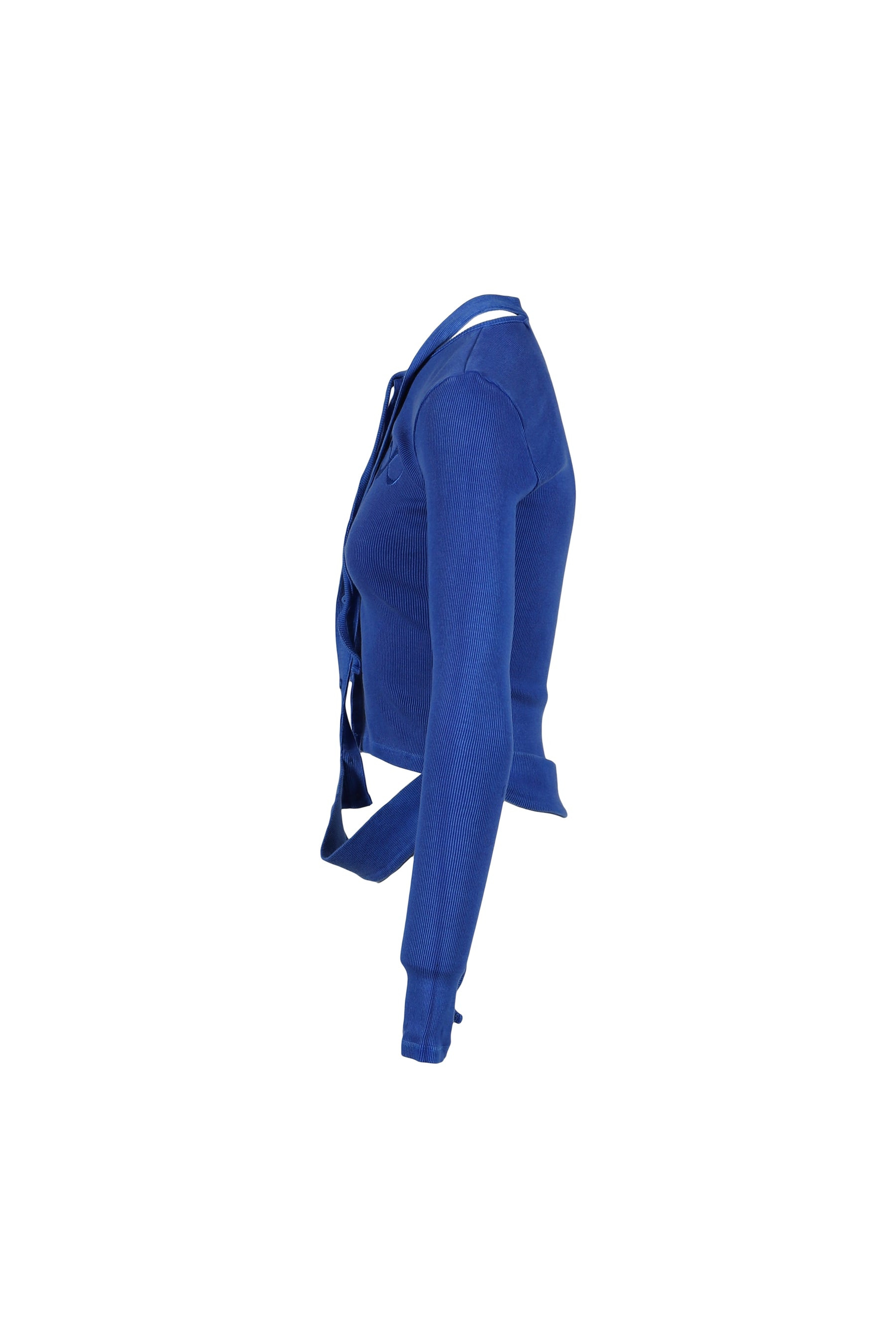 DOUBLE CLOSURE RIB CARDIGAN / BLU - 3