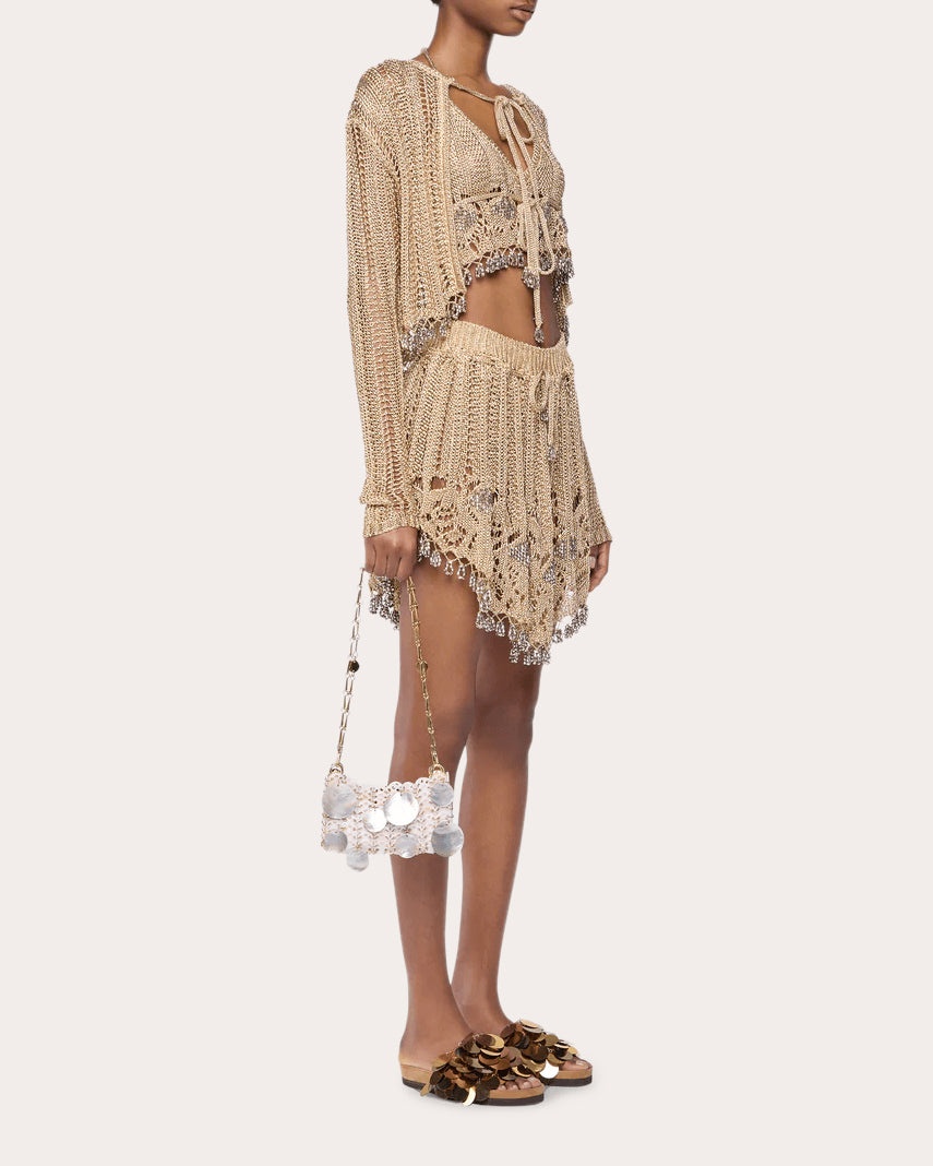 Metallic Crochet Tie-Front Cardigan - 4