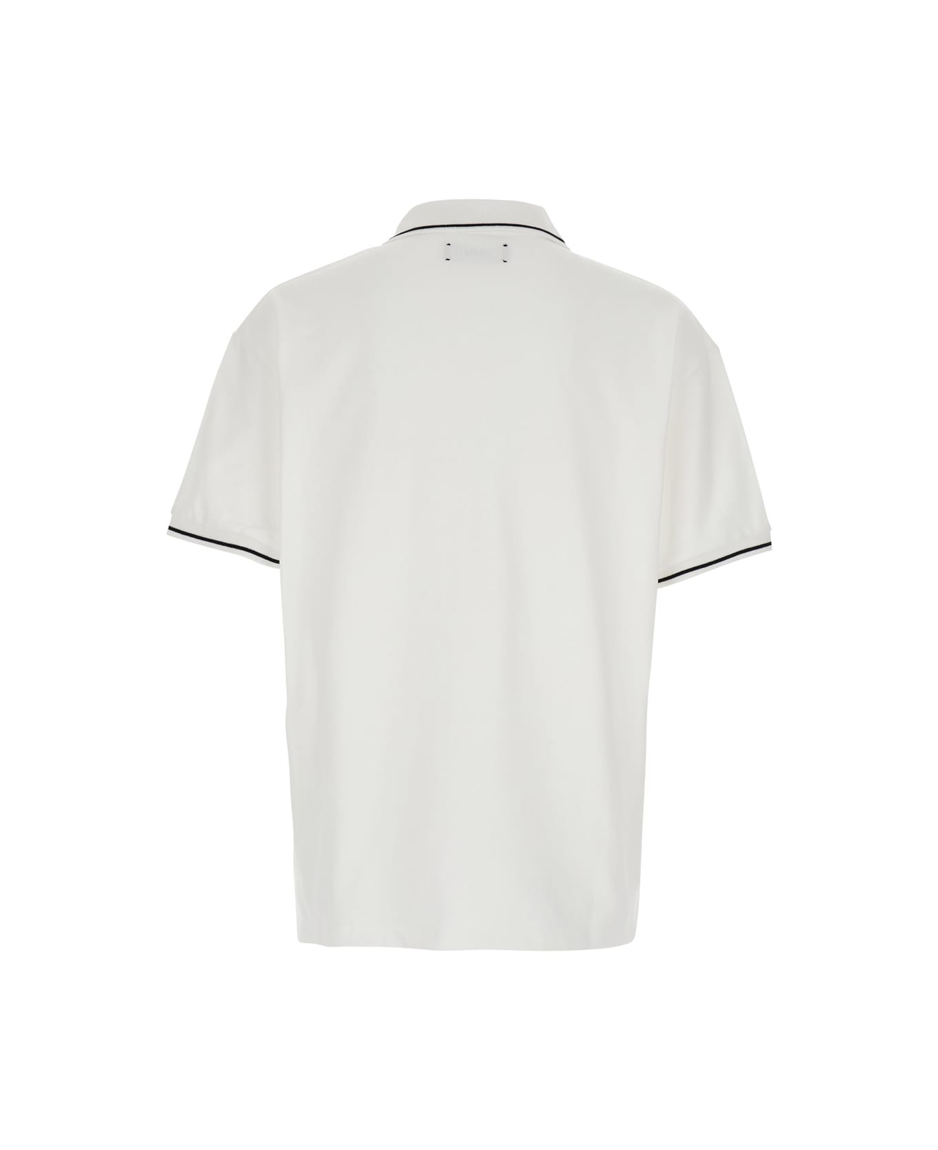 White Polo Shirt With Classic Collar And Logo Lettering Embroidery On The Front In Cotton Man - 2