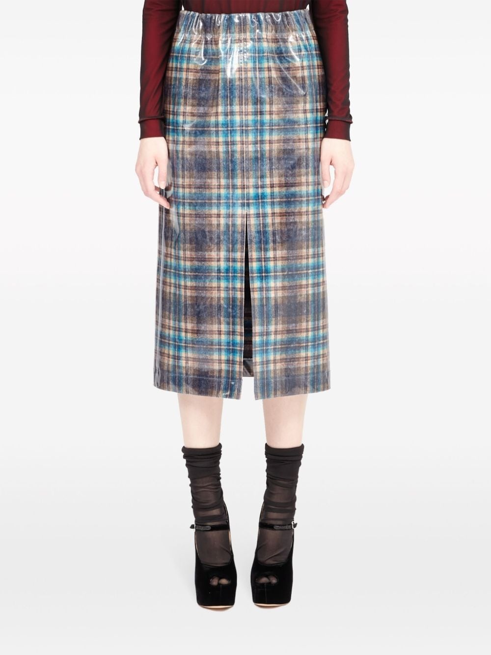 x Pendleton checked lacquered skirt - 2