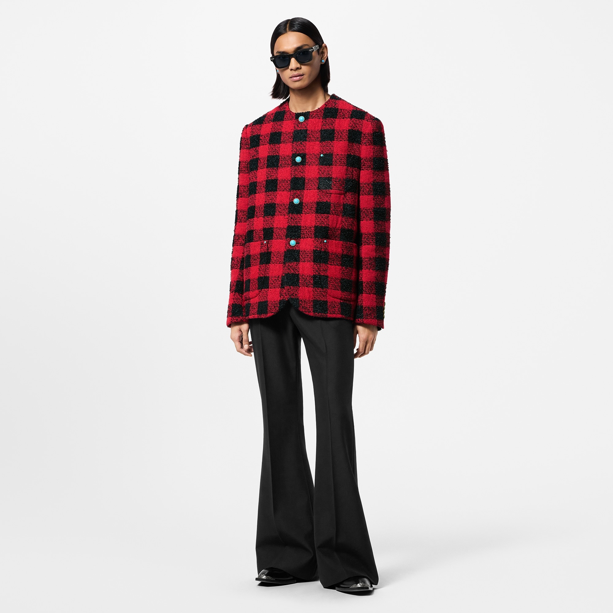 Damier Collarless Tweed Jacket - 4