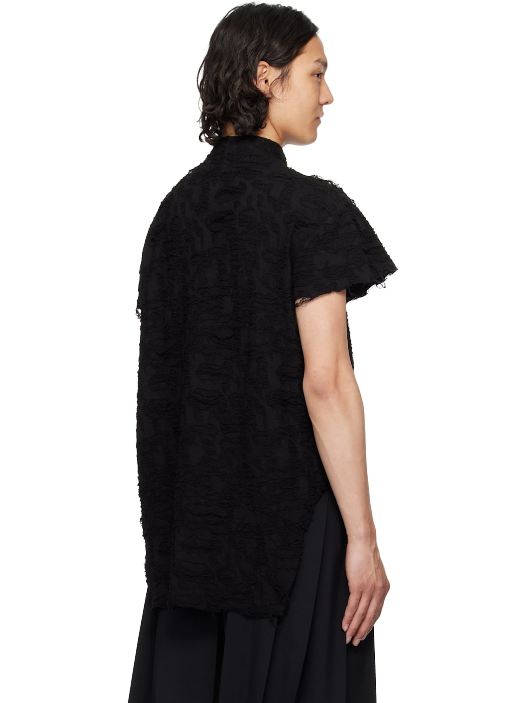 Black Fibroin Mock Neck T-shirt - 3