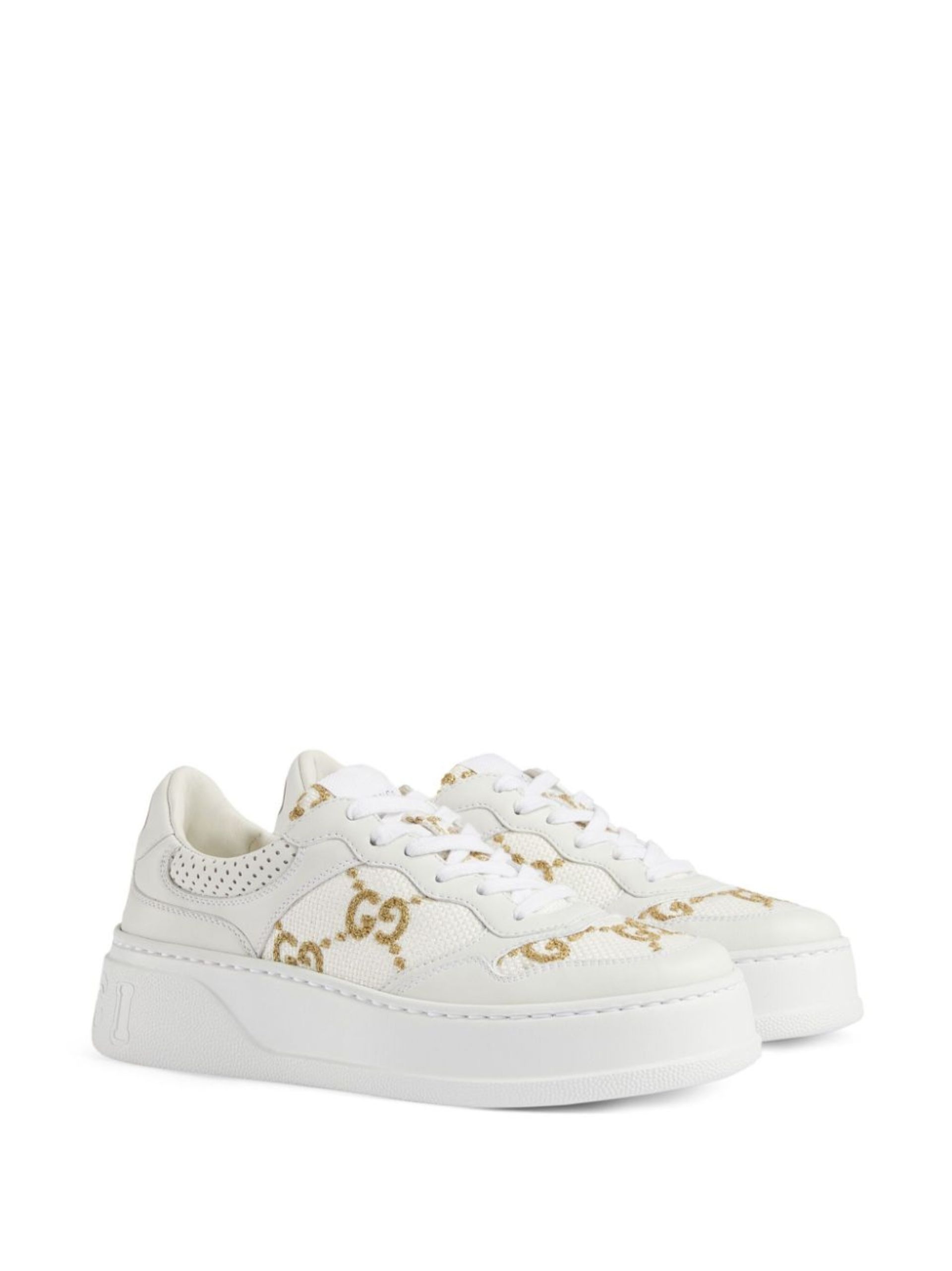 White GG-Embroidered Leather Sneakers - 2