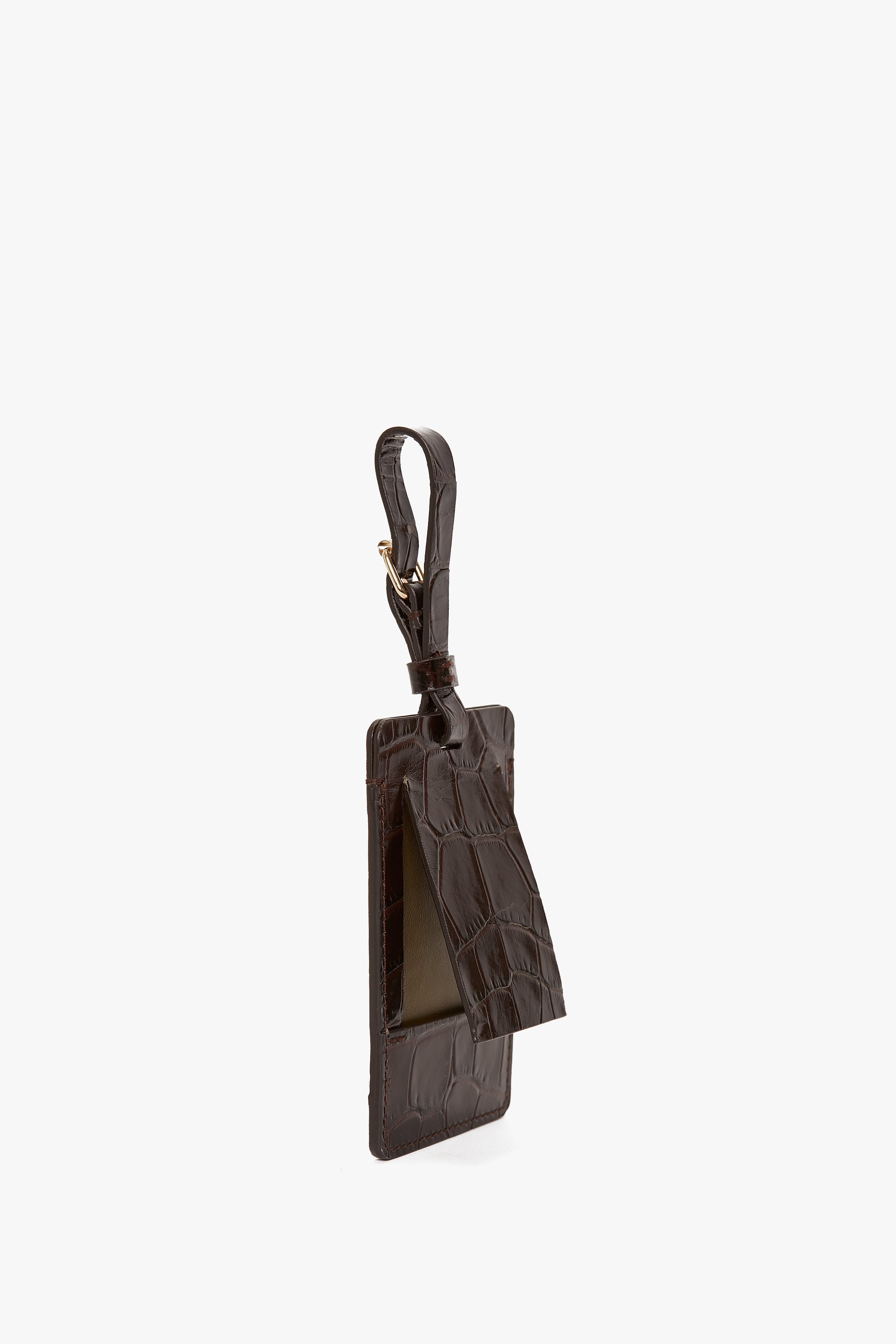 Luggage Tag In Espresso Croc Embossed Leather - 4