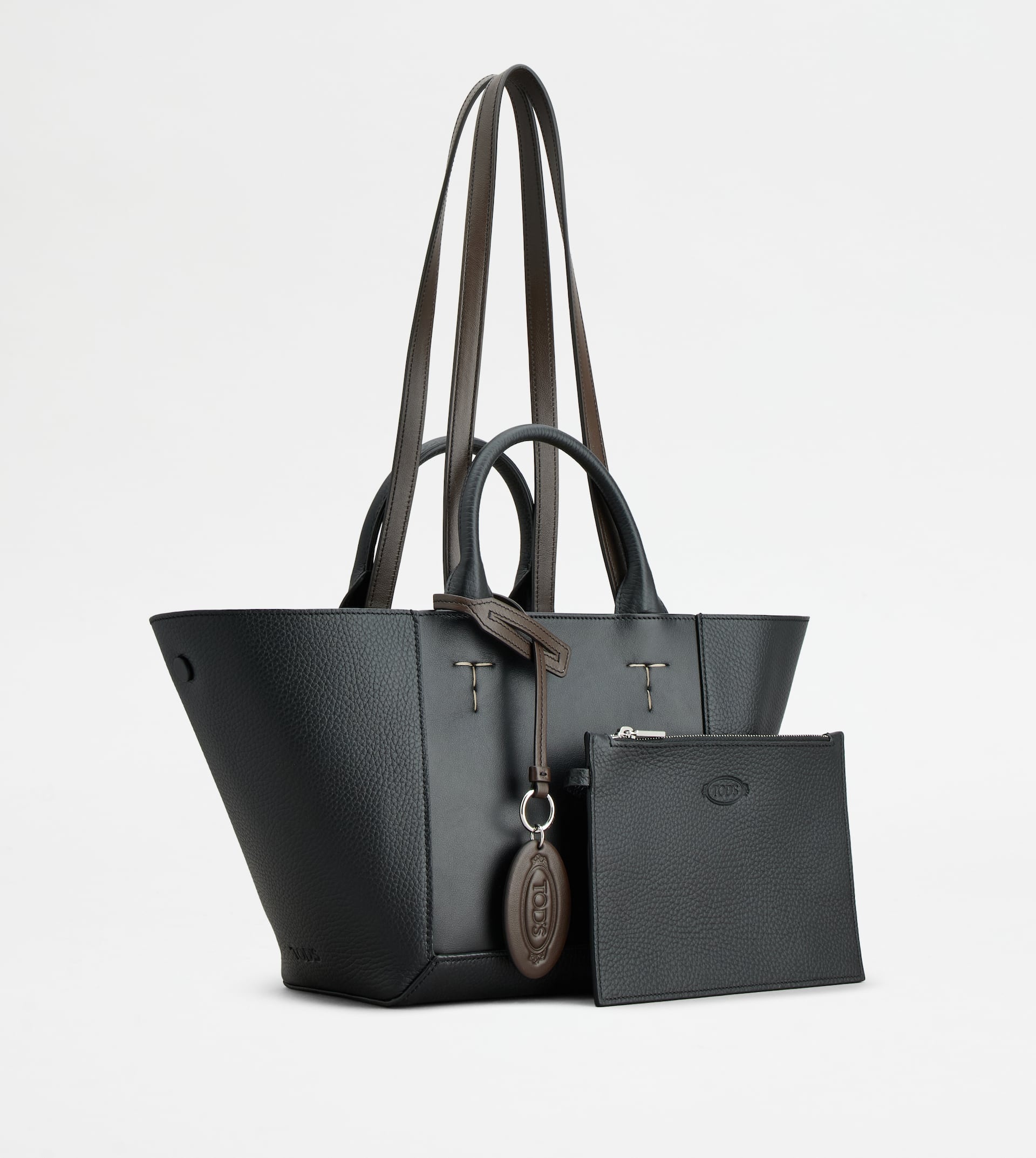 TOD'S DOUBLE UP SHOPPING BAG IN LEATHER SMALL - BLACK, BROWN - 3