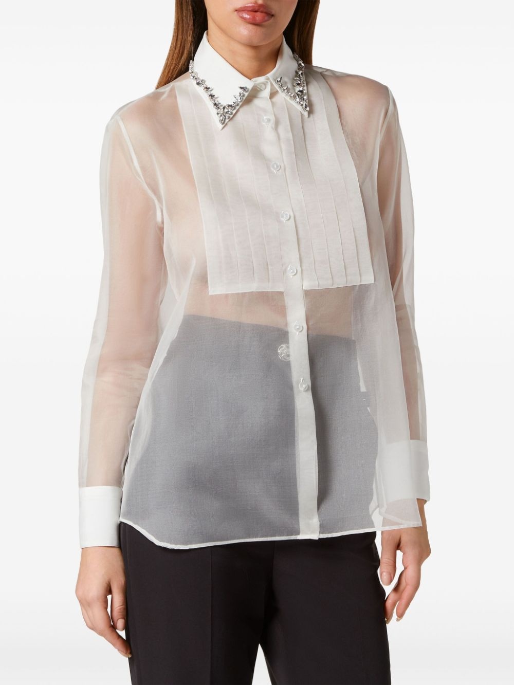 crystal-embellished sheer shirt - 2
