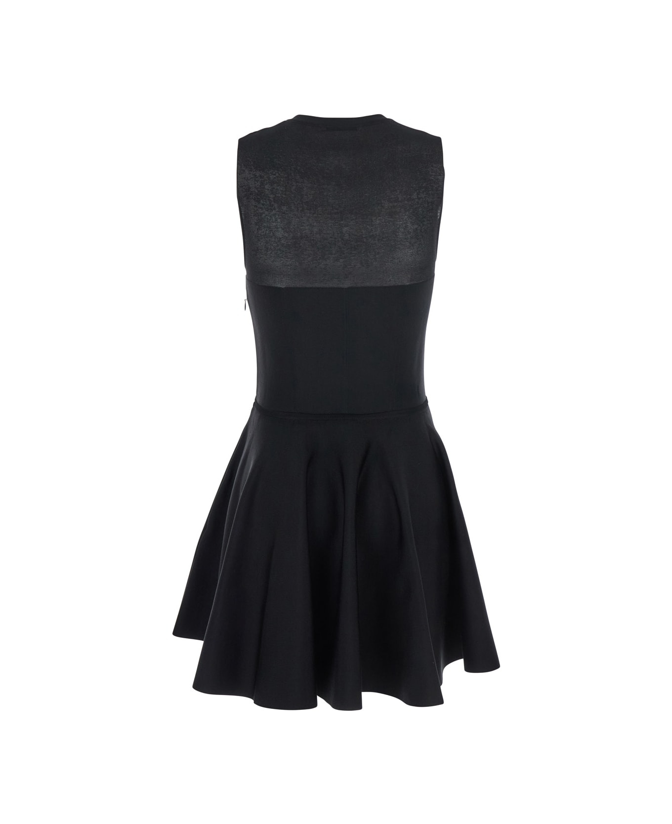 Black Crew Neck Dress With Flared Skirt In Fabric Woman - 2