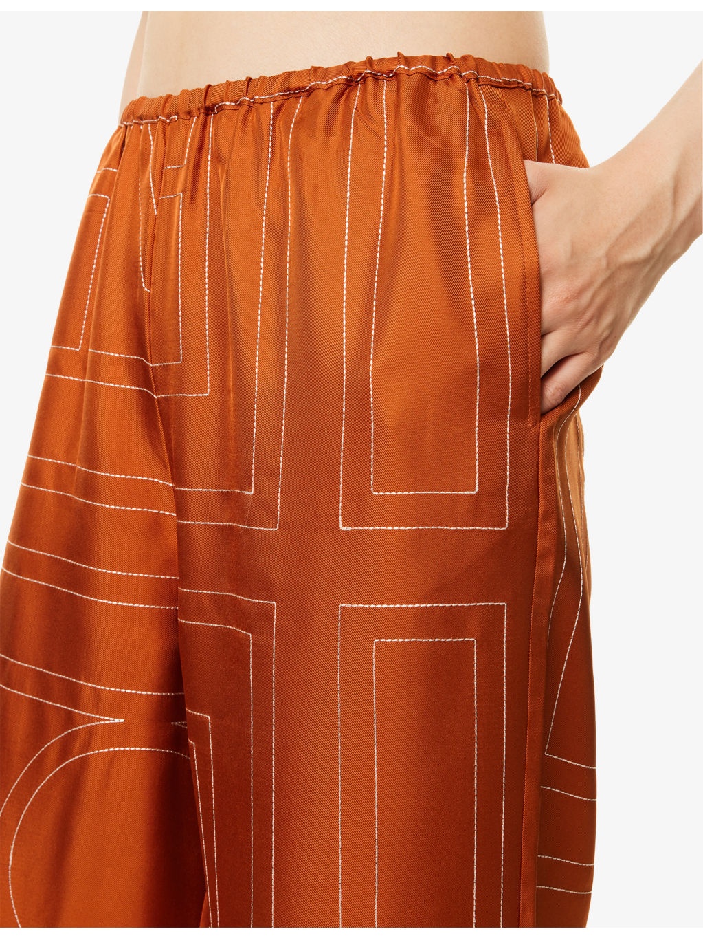 Contrast-Stitch Silk Pyjama-Style Bottoms - 5