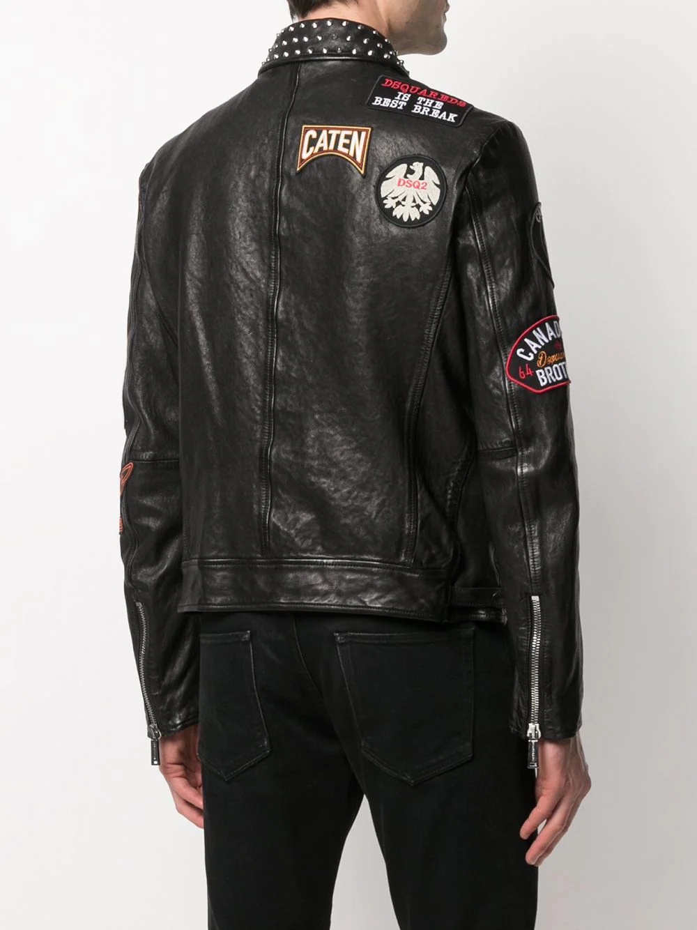 logo patchwork leather jacket - 4