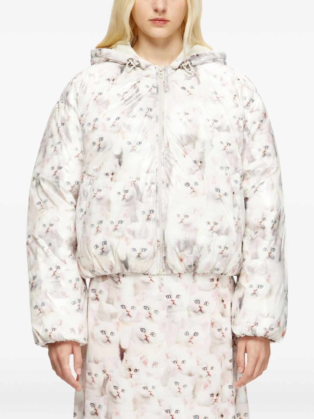 kitten-print hooded puffer jacket - 3