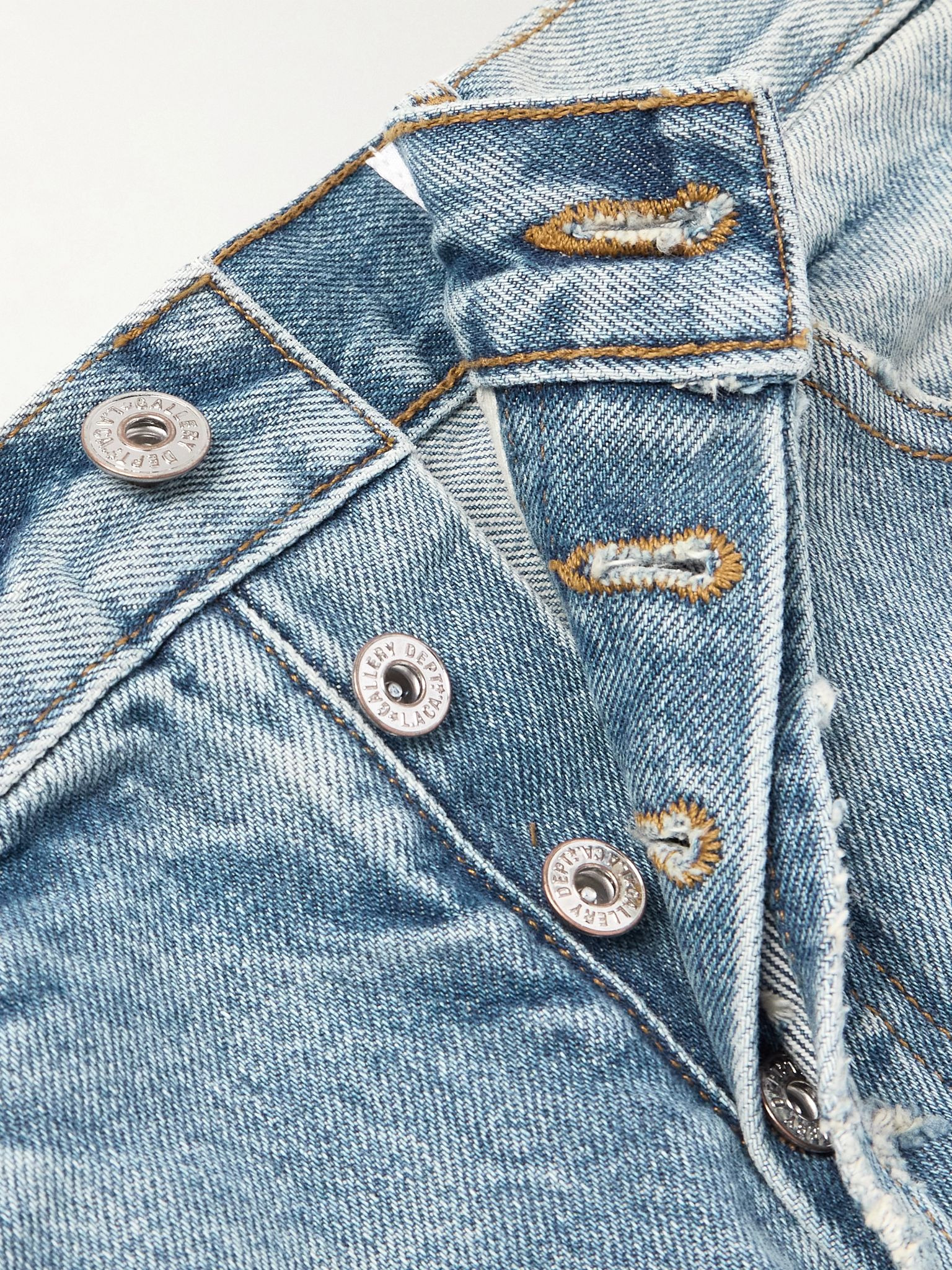 G-Time Flared Distressed Logo-Appliquéd Jeans Blue - 6