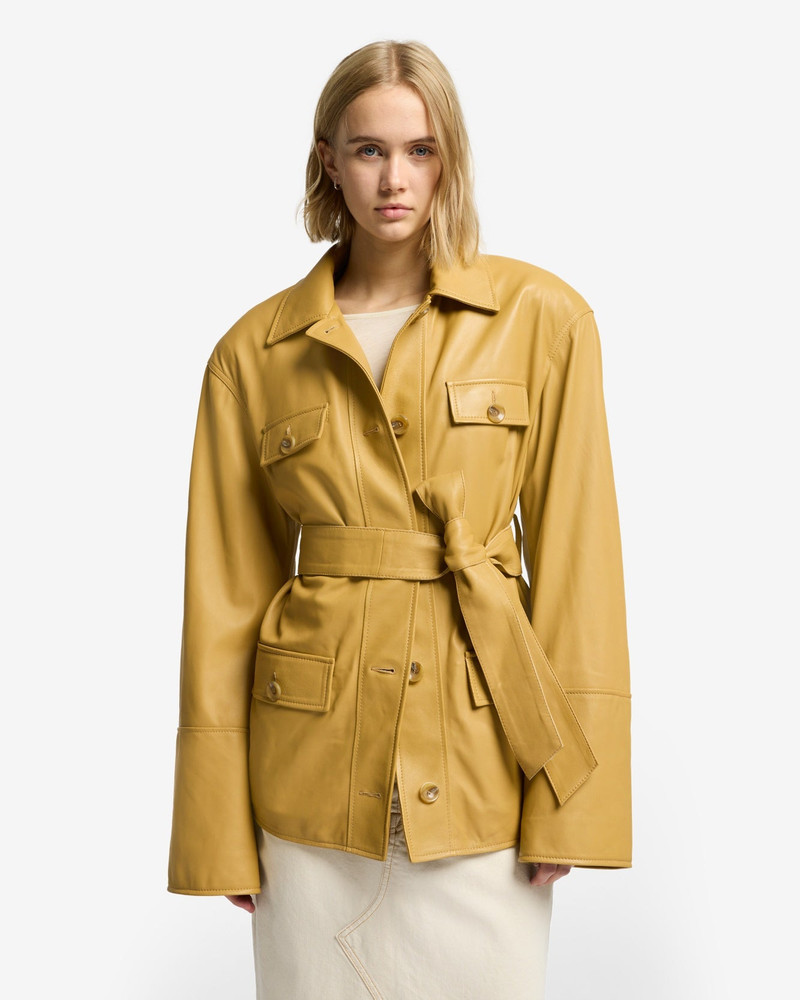 7 For All Mankind Sahariana Leather Cropped Trench in Honey outlook