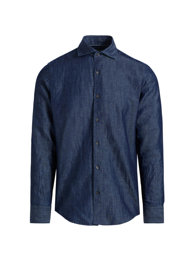 Men's Cotton-Linen Sport Shirt - Blue 1
