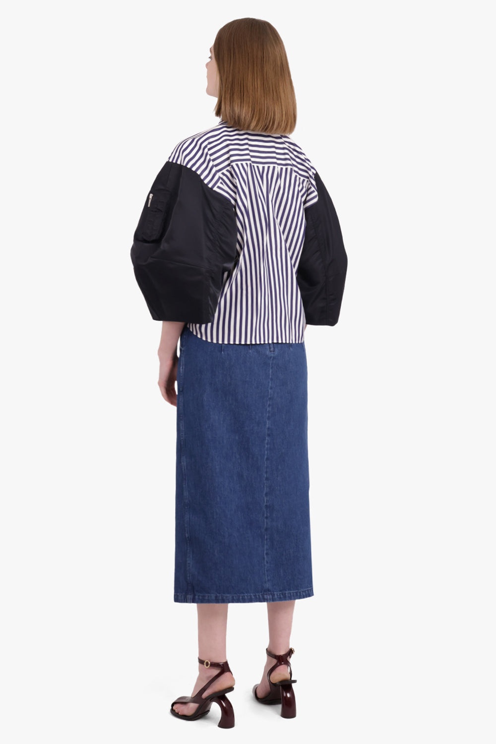 CONTRAST BALLOON L/S CROPPED STRIPE SHIRT | NAVY/WHITE - 4