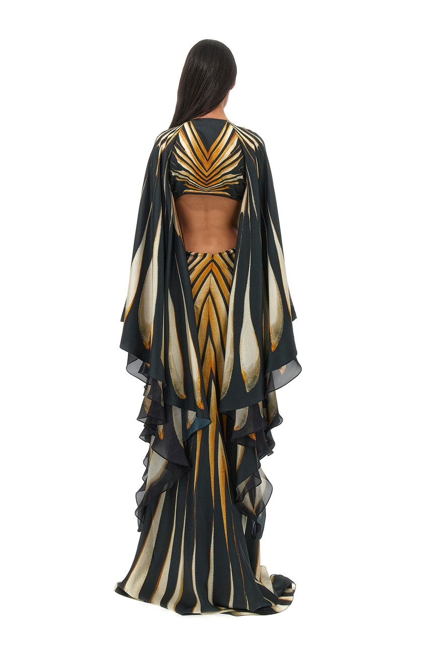 Cape Sleeve- Silk Twill Gown - 2