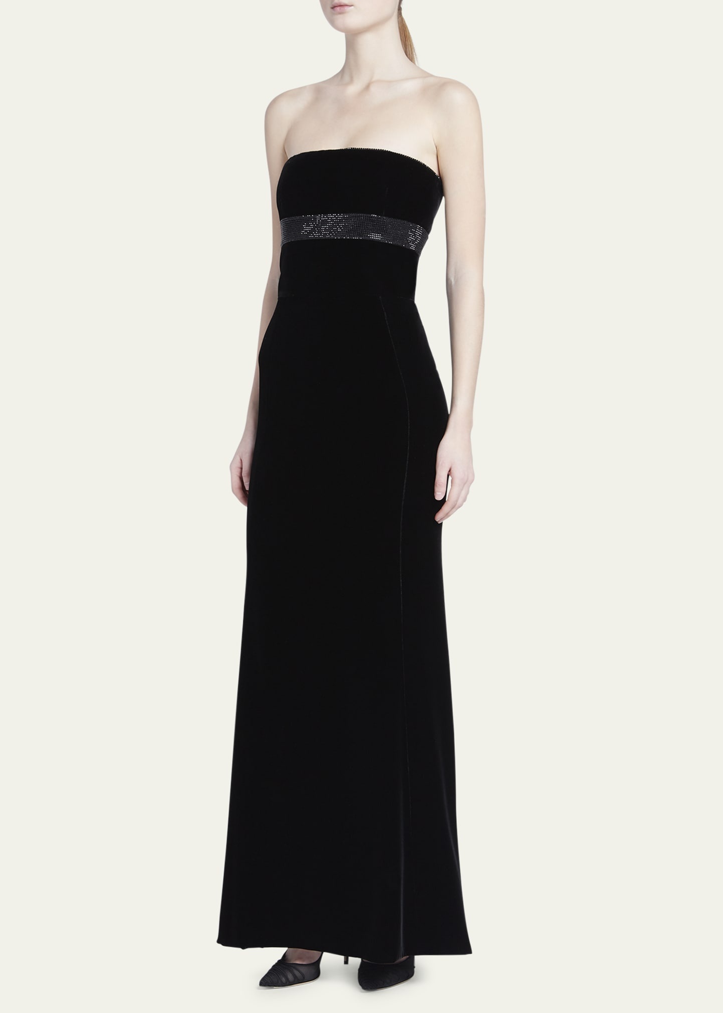 Strapless Strass Embellished Velvet Trumpet Gown - 4