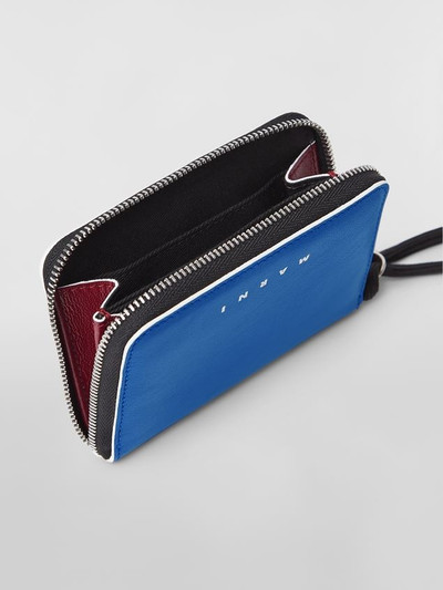 Marni BI-COLOURED BLUE AND BORDEAUX CALFSKIN MUSEO WALLET WITH SHOULDER STRAP outlook