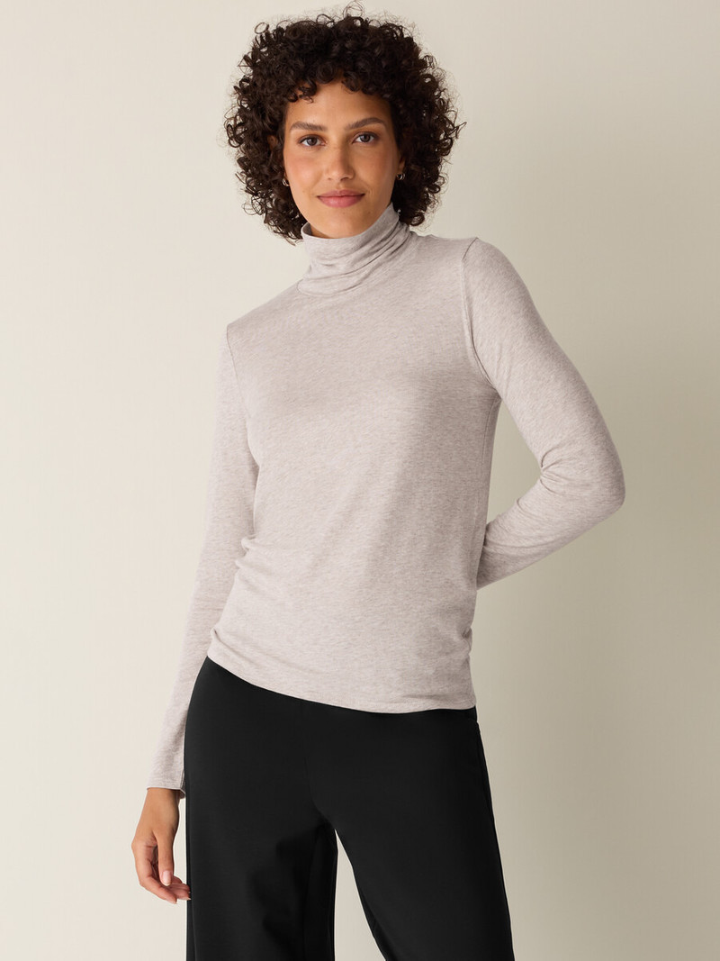 EILEEN FISHER Mélange Sheer Cotton Blend Knit Turtleneck Top outlook