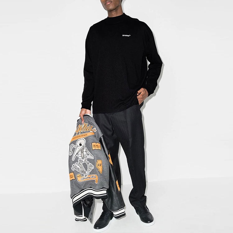 Men's Off-White FW21 Logo Alphabet Arrow Round Neck Long Sleeves Loose Fit Black T-Shirt OMAB032C99J - 2