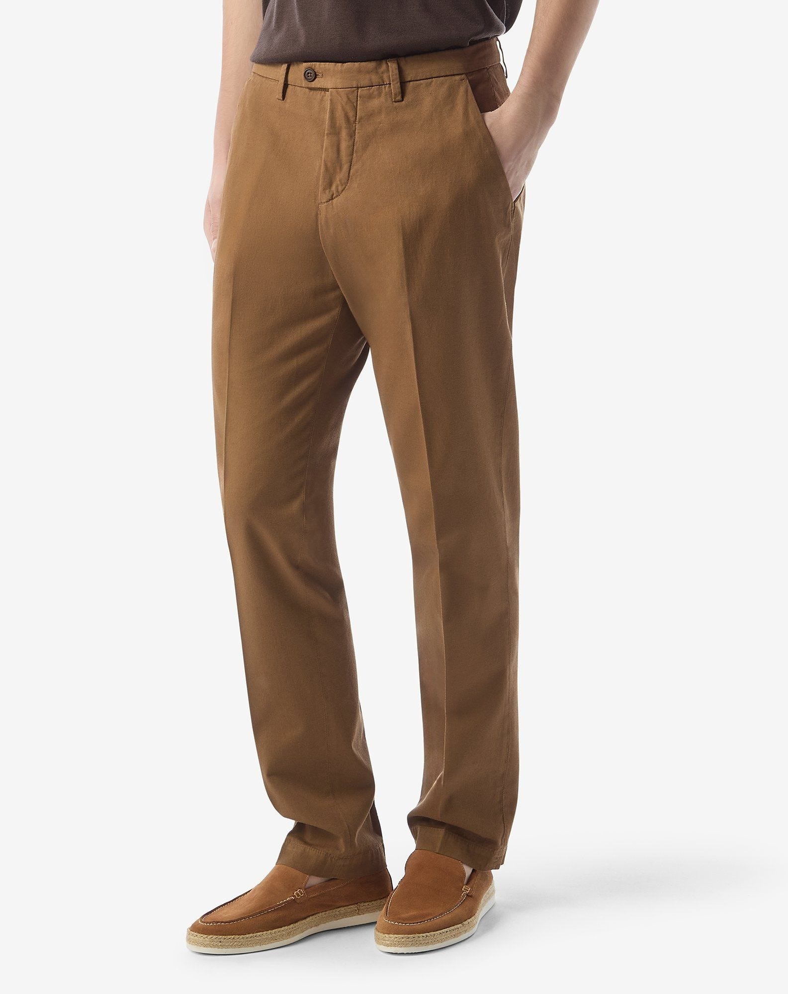 Brown stretch cotton and linen chinos - 3