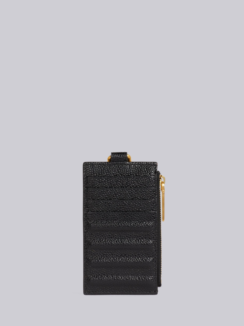 Black Pebble Grain Leather Debossed 4-Bar Stripe Lanyard Zippered Card Wallet 3