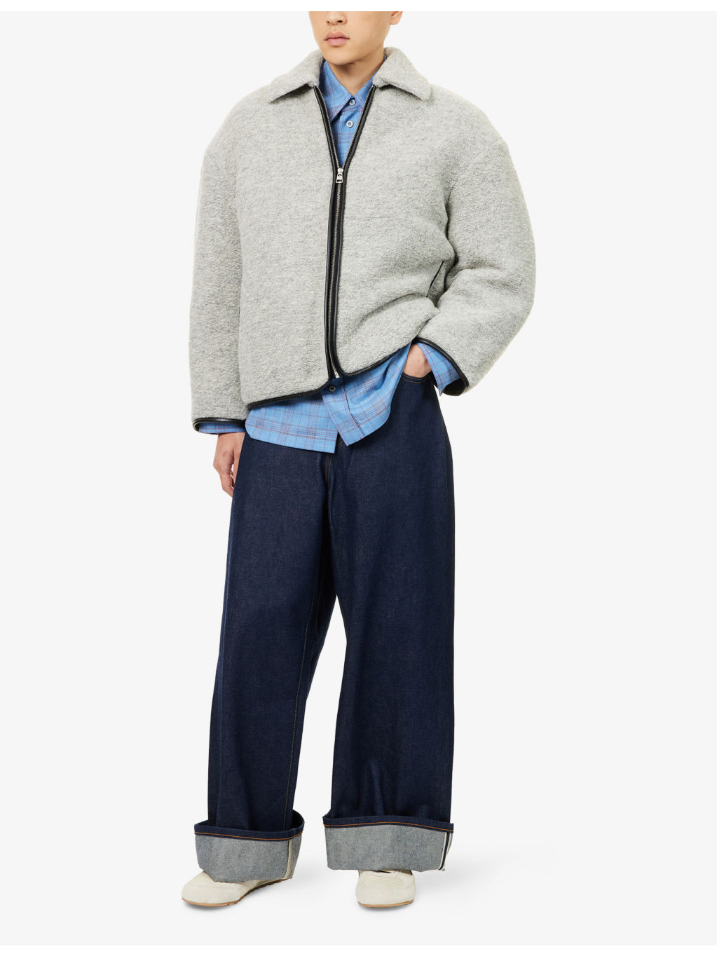 Contrast-Trim Relaxed-Fit Knitted Wool-Blend Jacket - 2