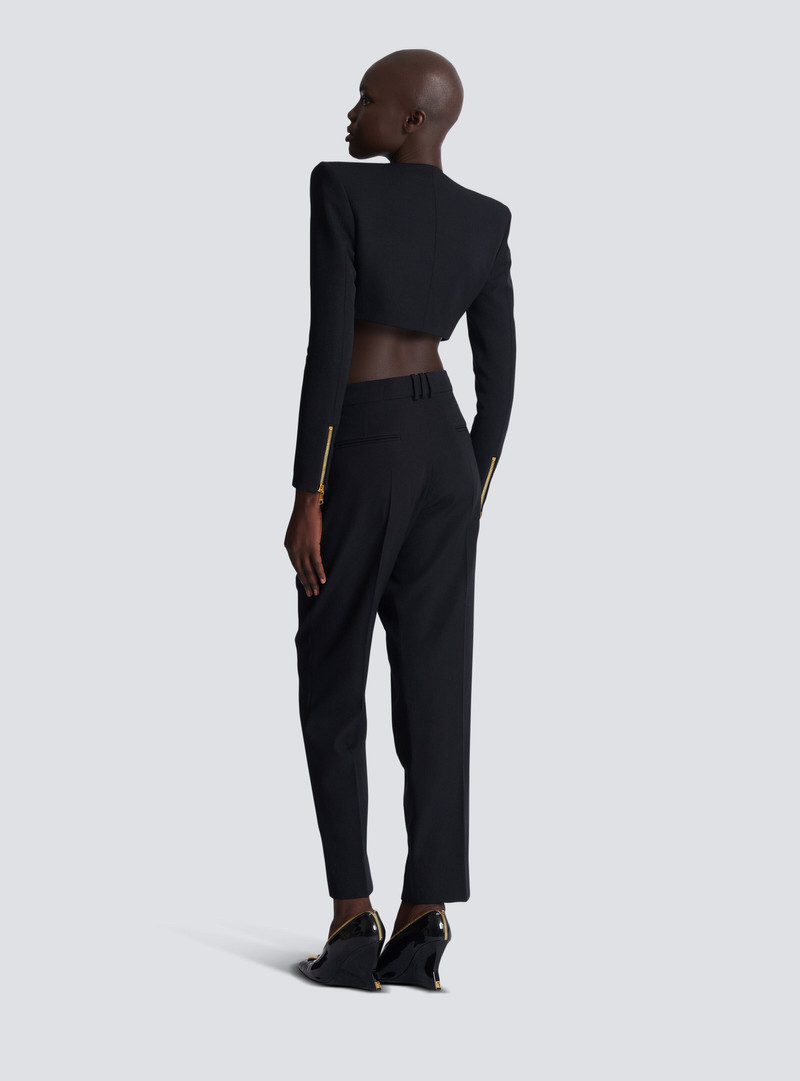 Cropped jacket in grain de poudre wool 4