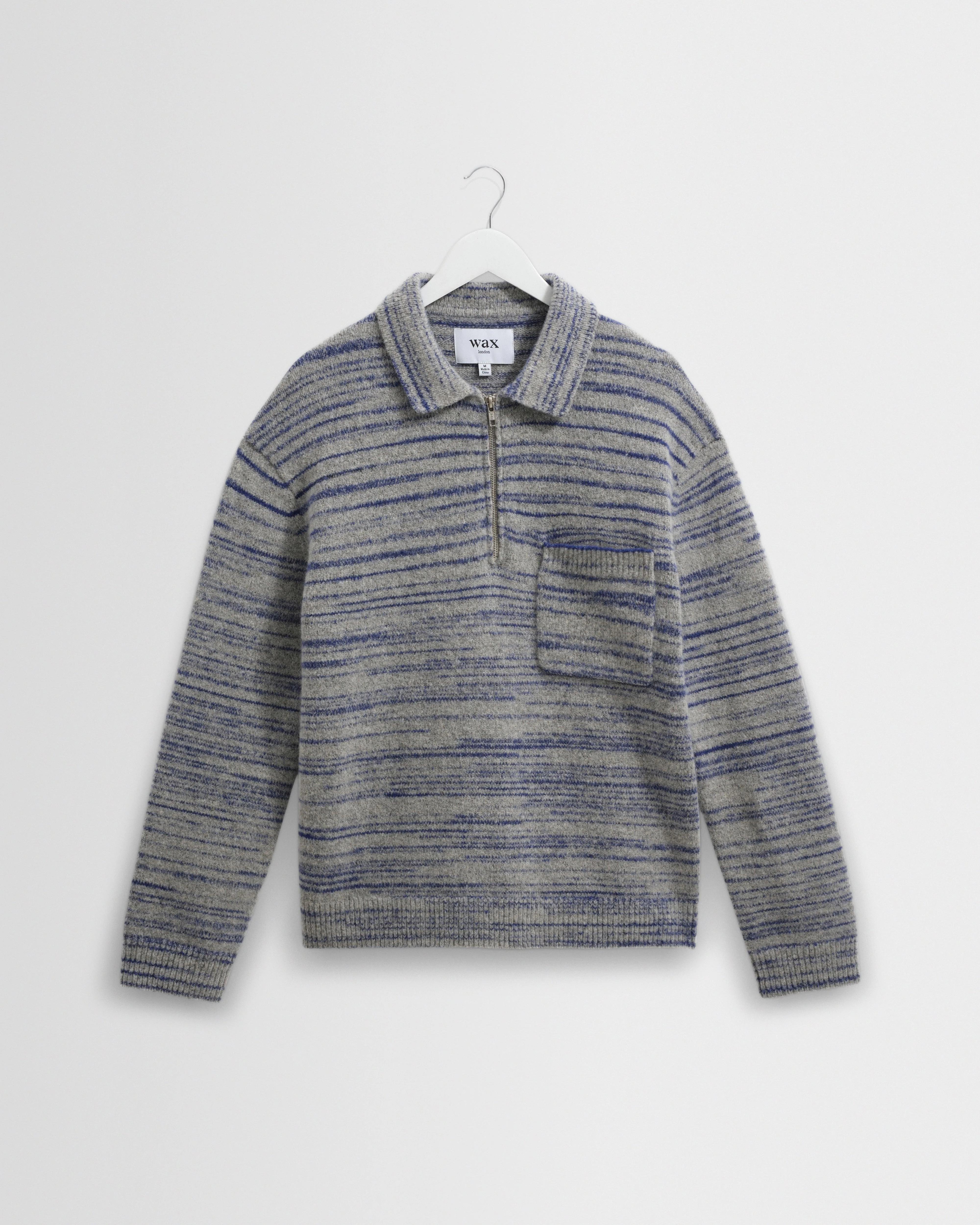 Alpha - Grey And Blue Space Dye Zip Polo - 1