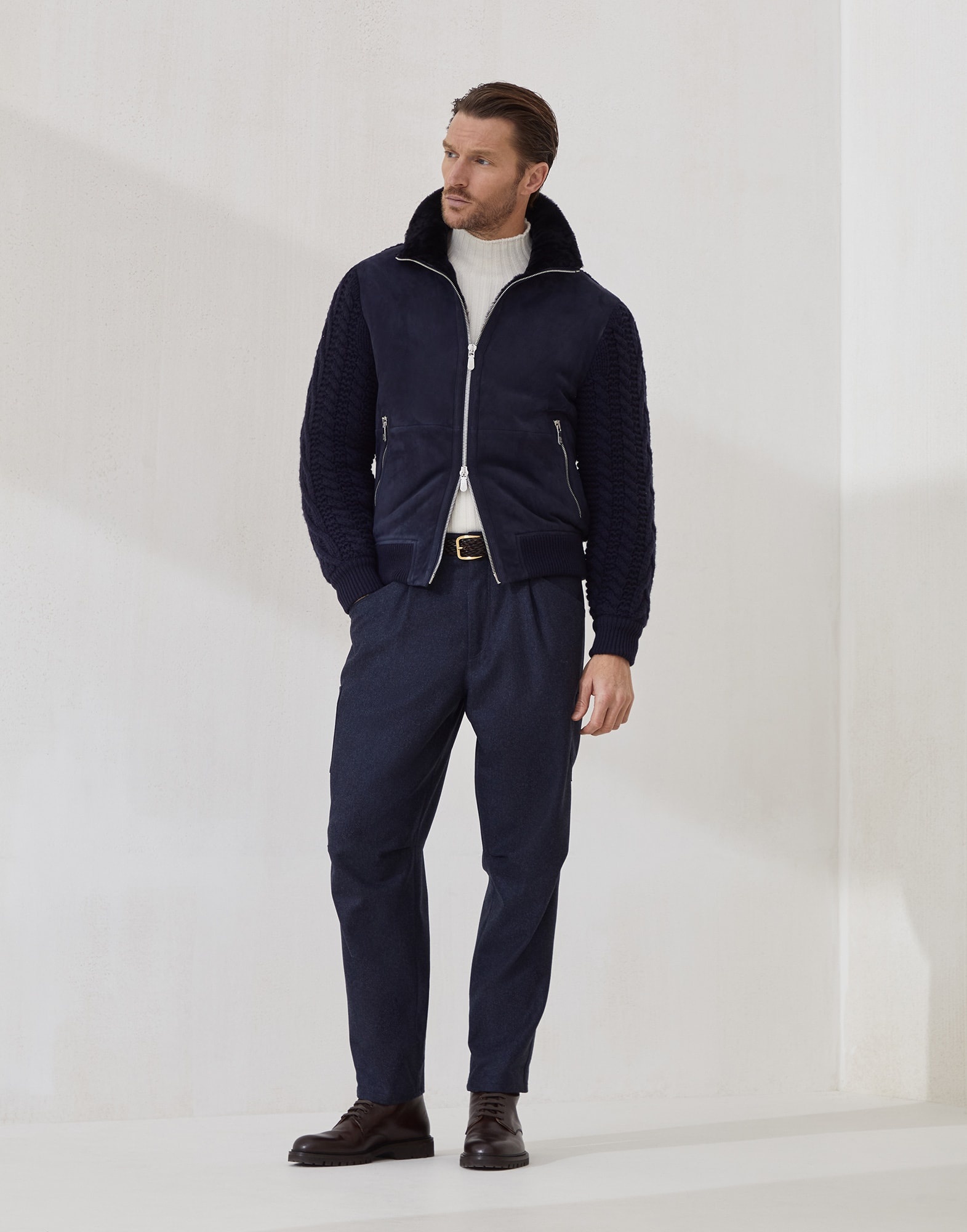 Suede shearling and cashmere knit bomber jacket with Thermore® padding - 5