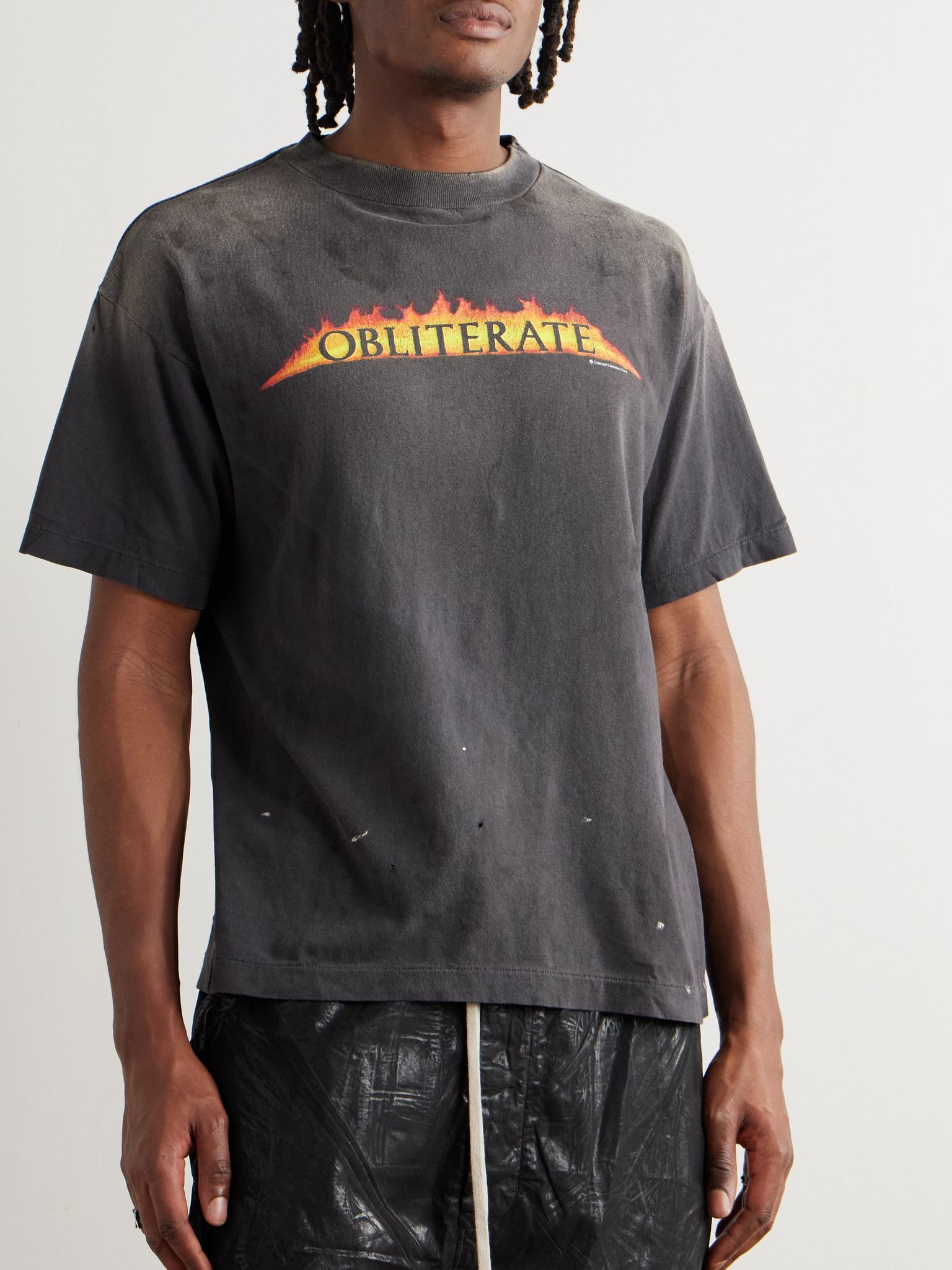Obliterate Printed Distressed Cotton-Jersey T-Shirt Gray - 3