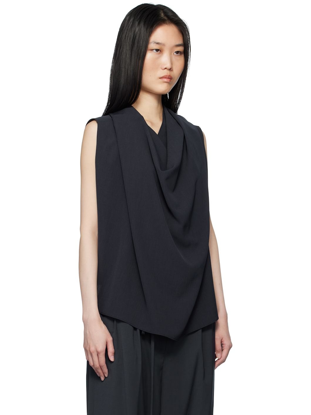 Navy Drape Sleeveless Tank Top - 2