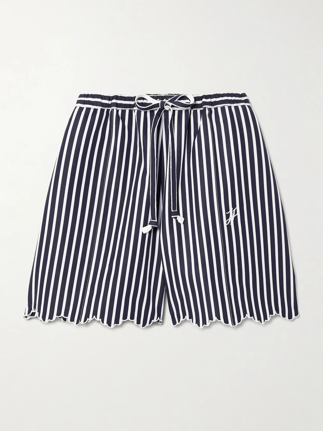 Embroidered Striped Cotton-poplin Shorts - 1