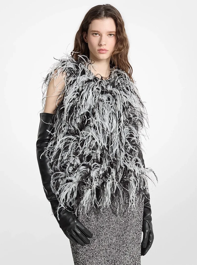 Hand-Embroidered Feather Tweed Sweater Top - 1