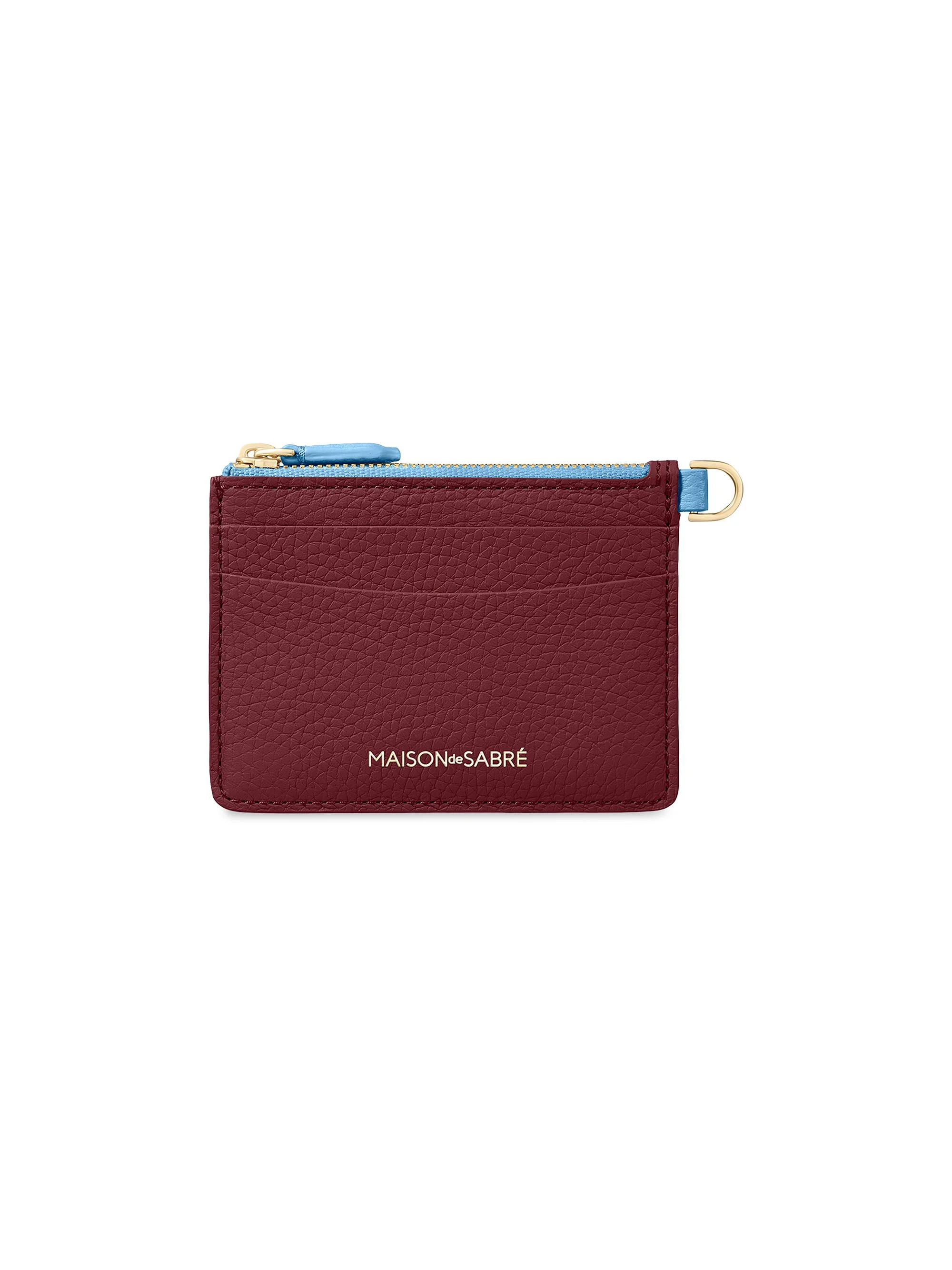 Women's Leather Zipped Card Pouch - Plum Sky - 1