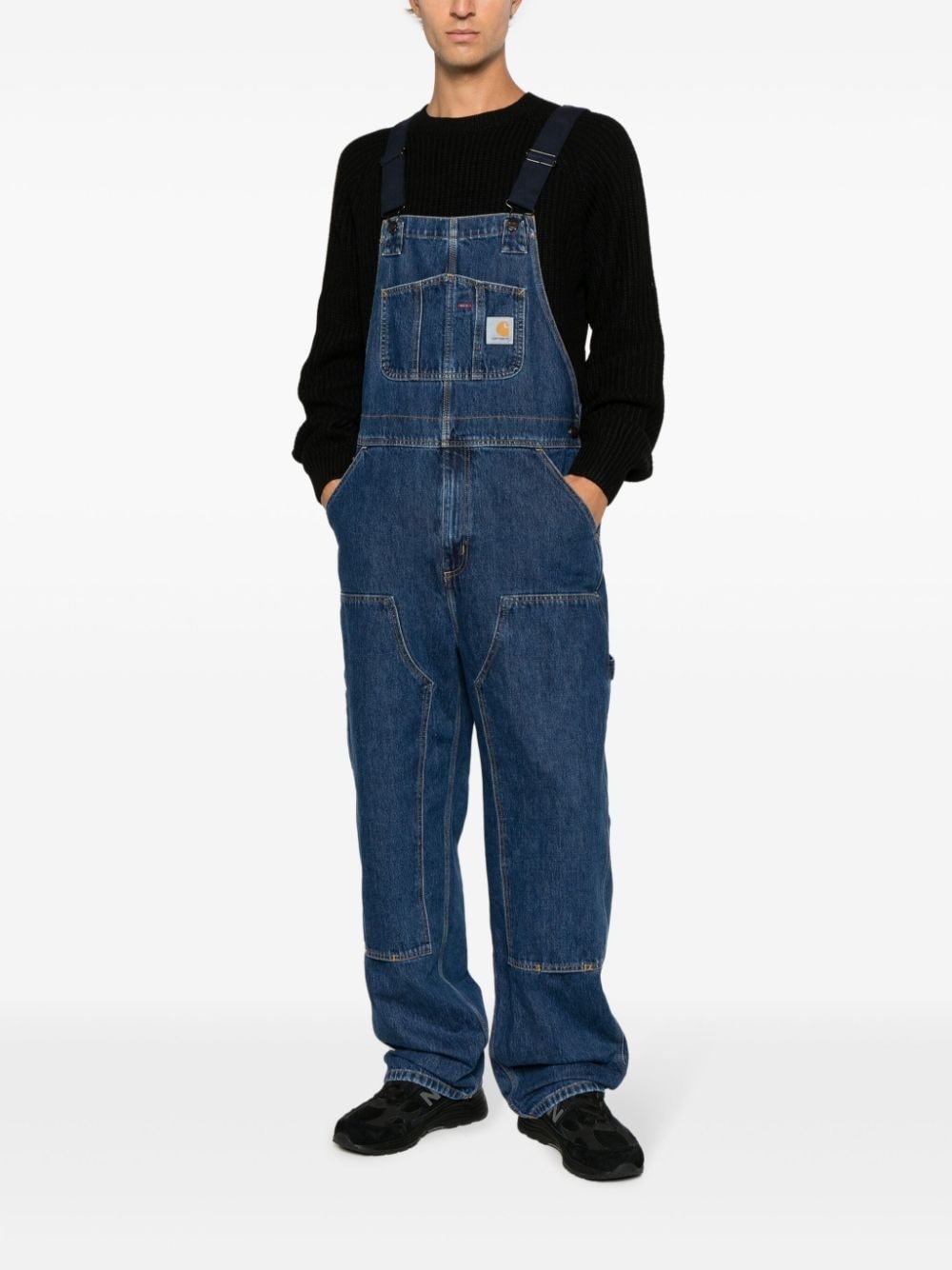 logo-patch denim overalls - 2