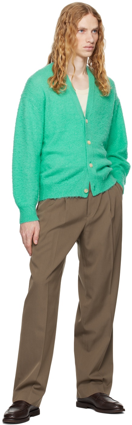 Green Brushed Wool Cashmere Silk Cardigan - 8