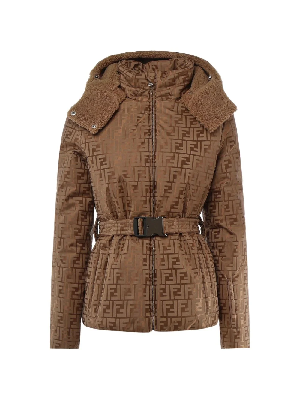 monogram-pattern belted jacket - 1