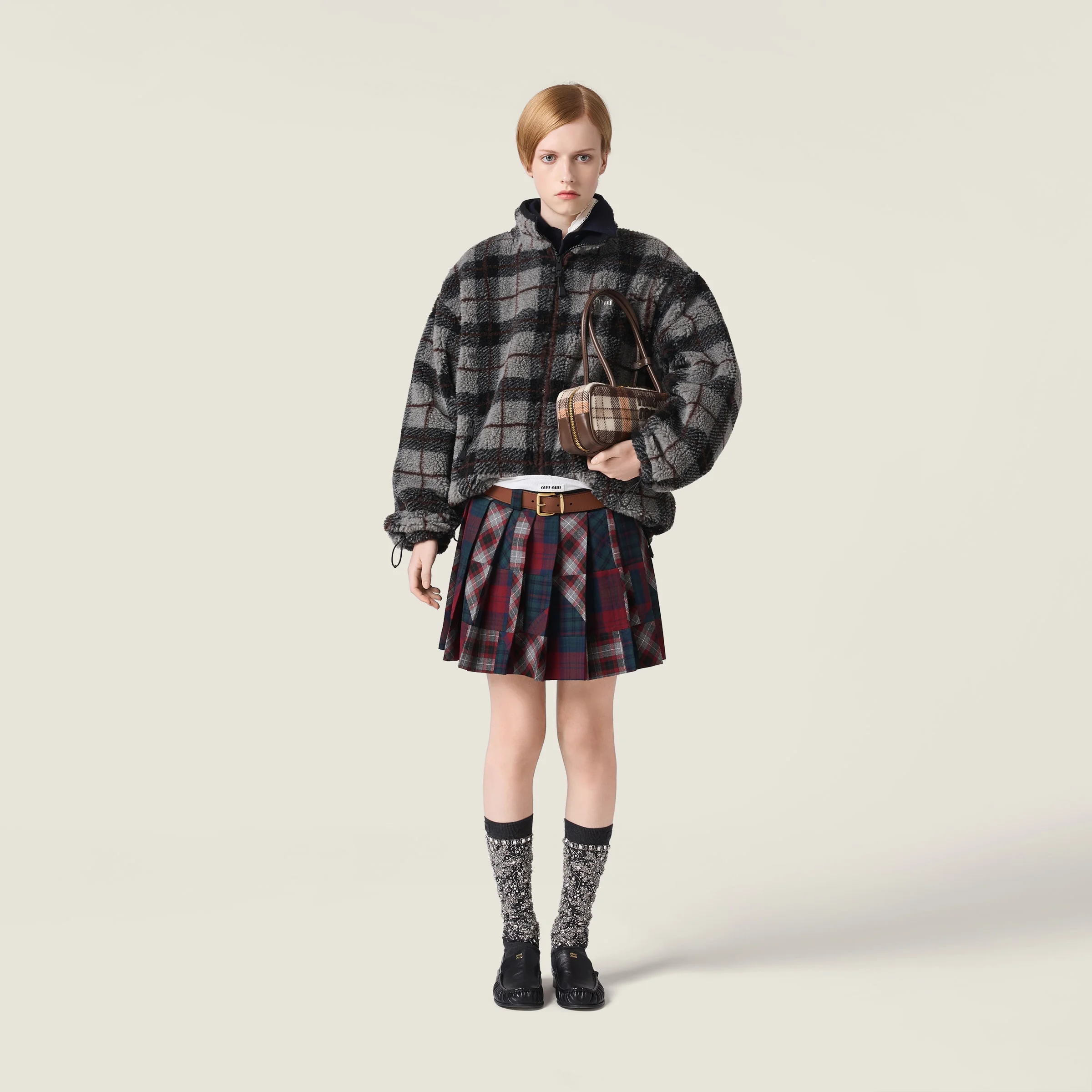 Miu Miu Checked teddy zipper jacket - MJL042_18ZQ_F0BD9_S_OOO