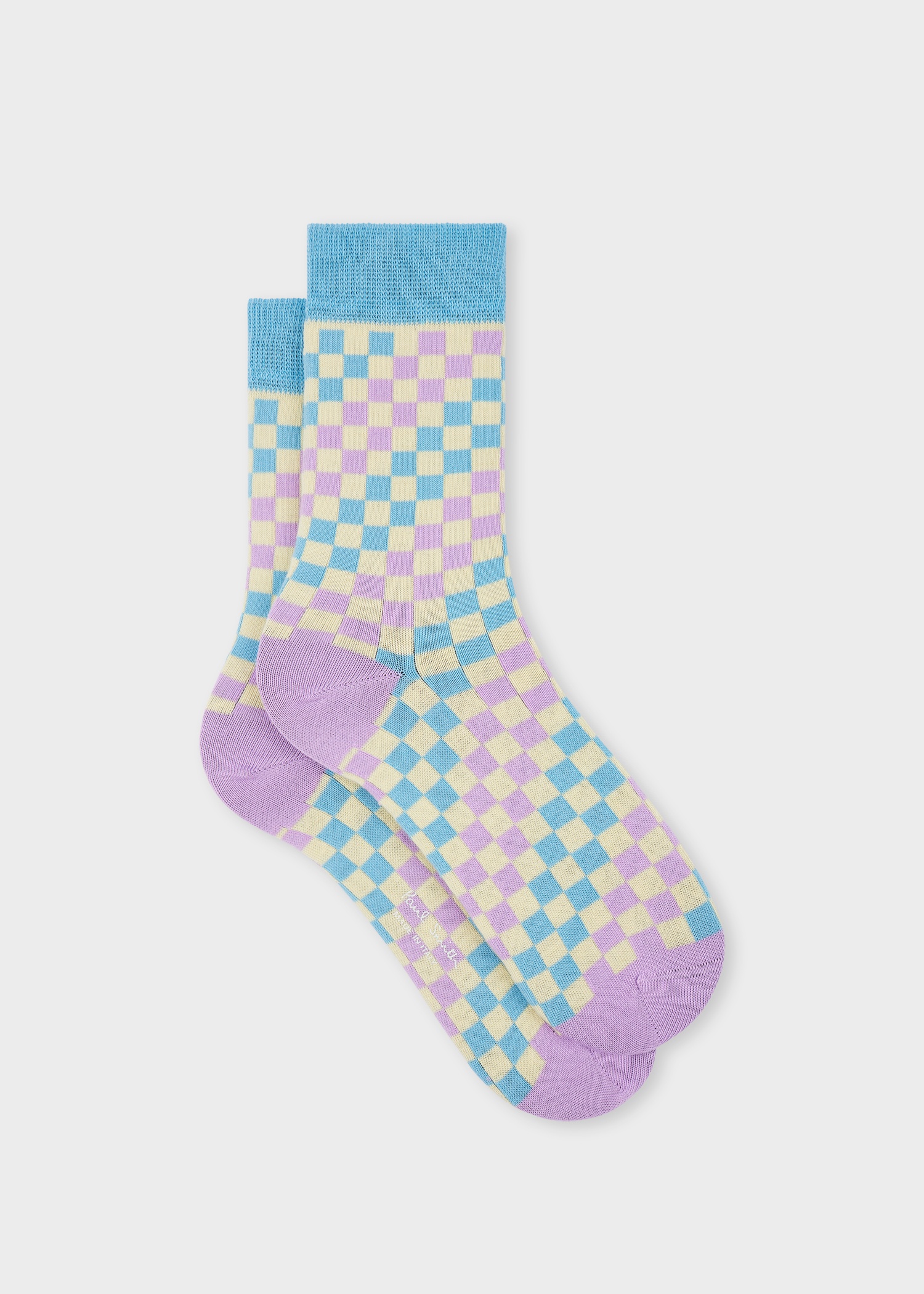 Women's Lilac and Blue Faded Check Socks - 1