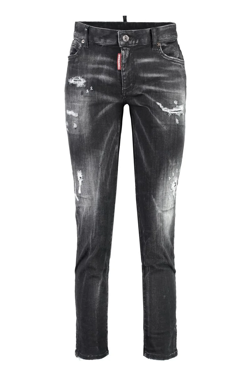 DSQUARED2 TWIGGY STRETCH COTTON CROPPED JEANS - 1