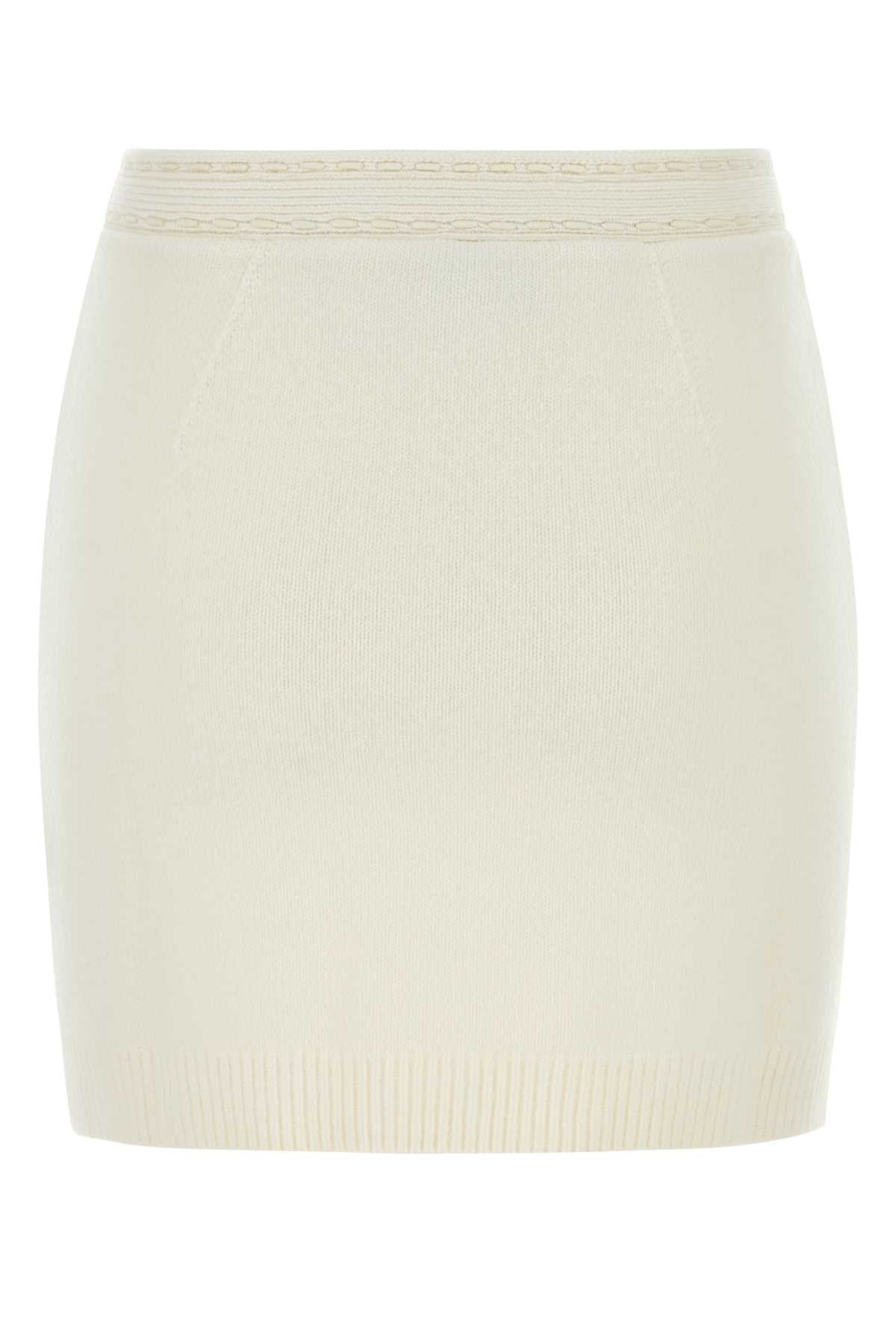 Fendi Women White Cashmere Blend Mini Skirt - 2