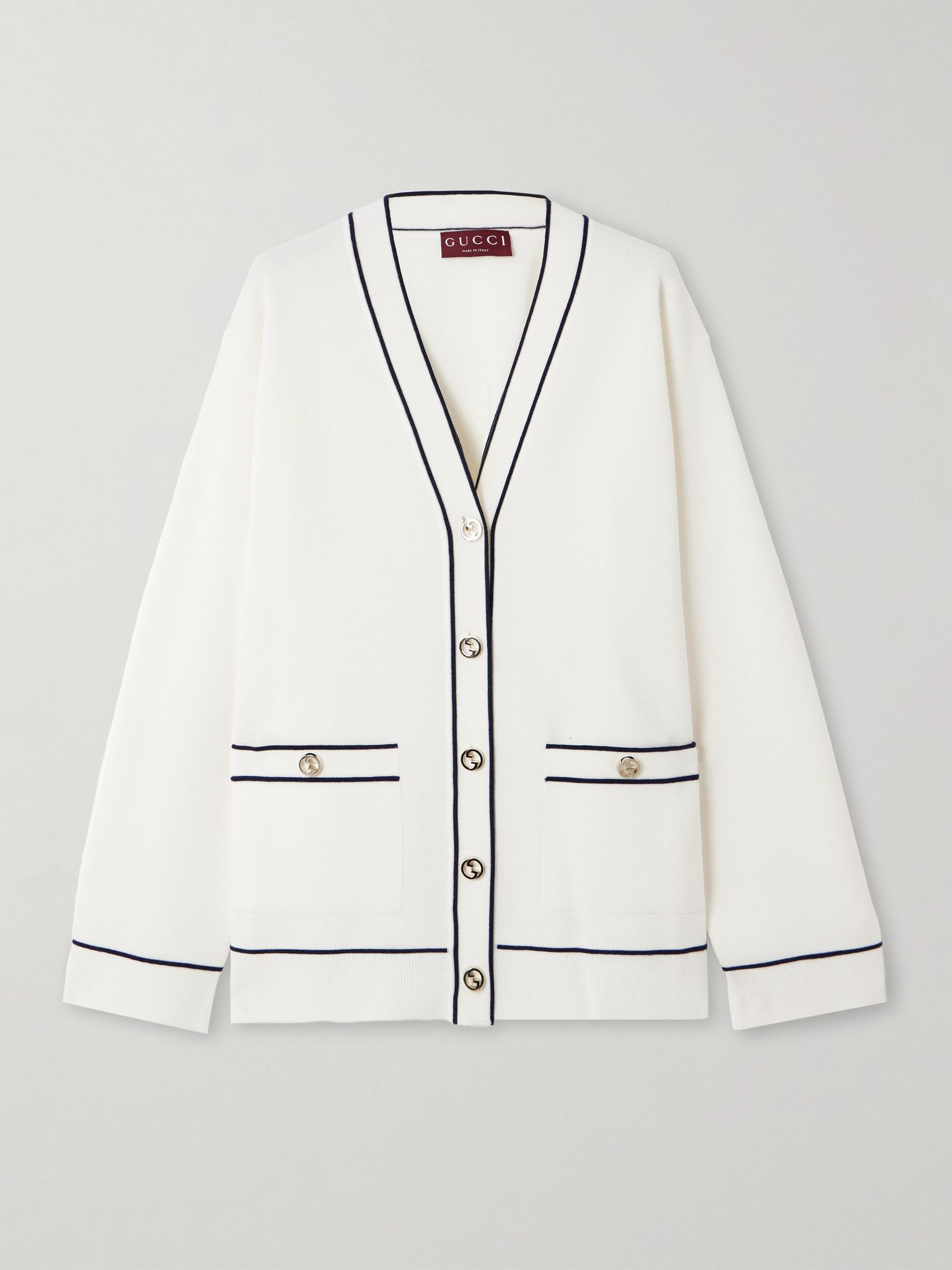 Piped wool cardigan White - 1