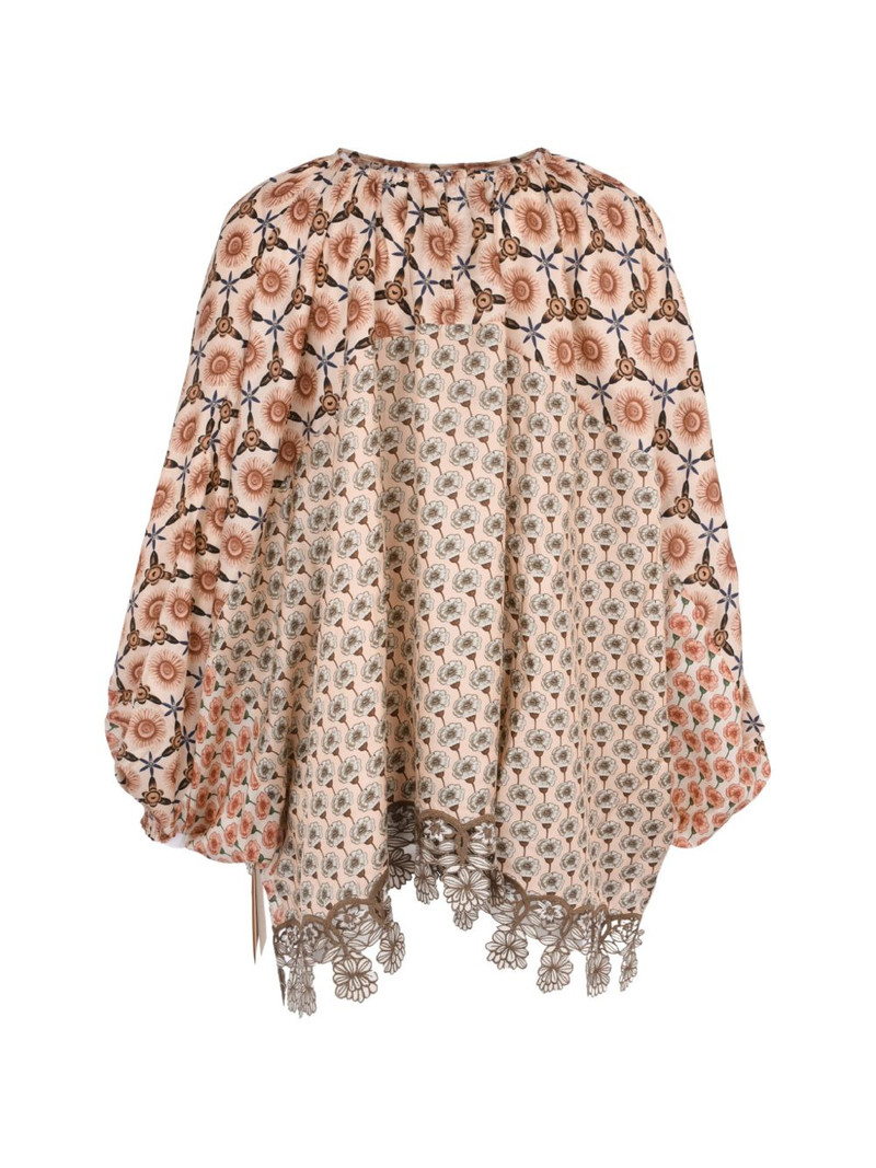 BIYAN embroidered-hemline print blouse outlook