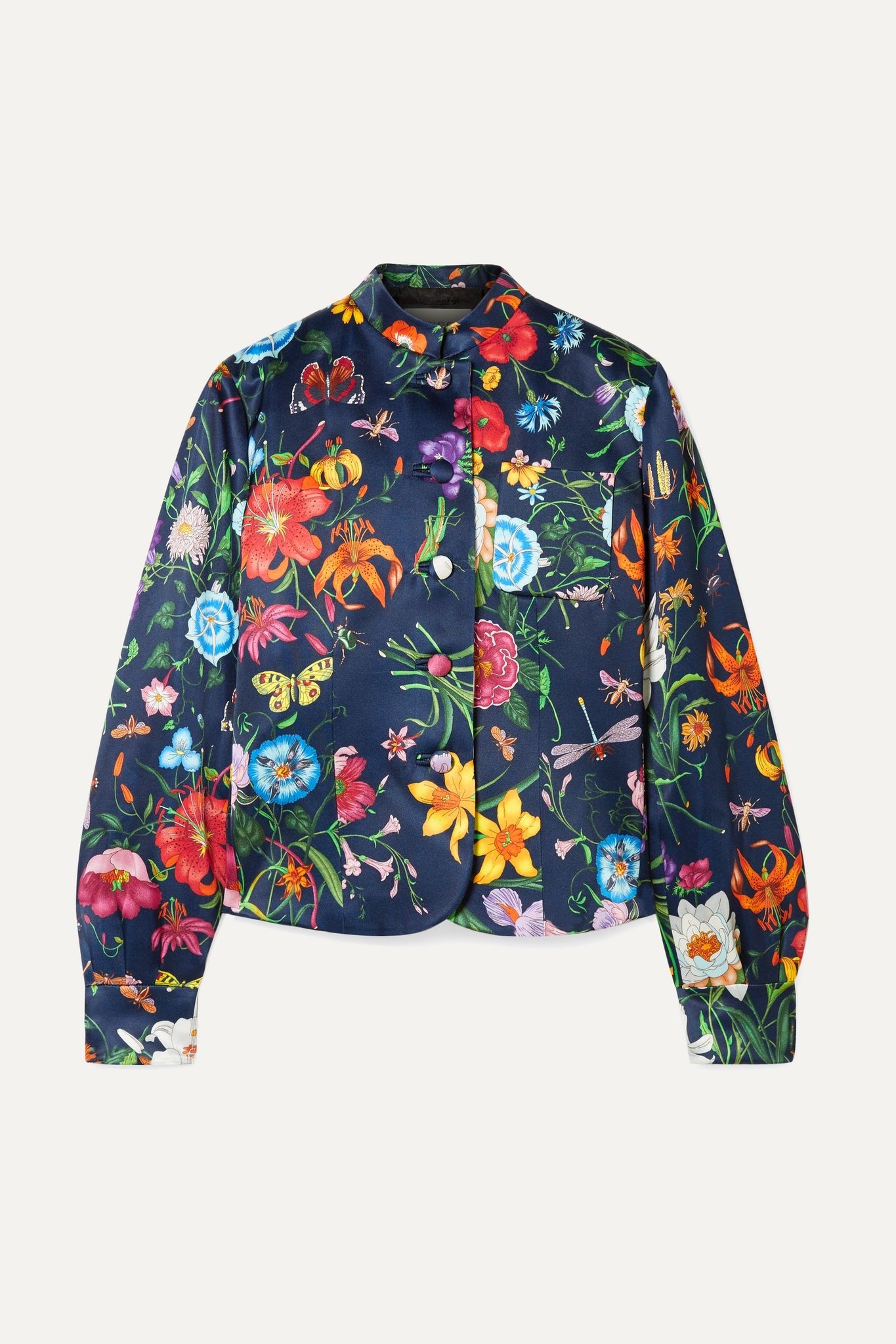 Floral-print silk-satin jacket - 1