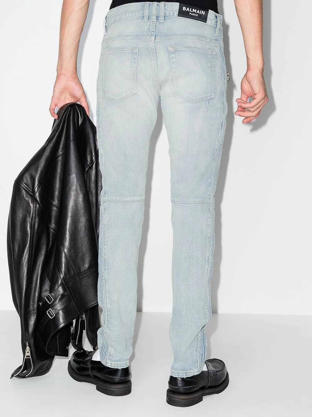 slim-cut faded biker jeans - 3